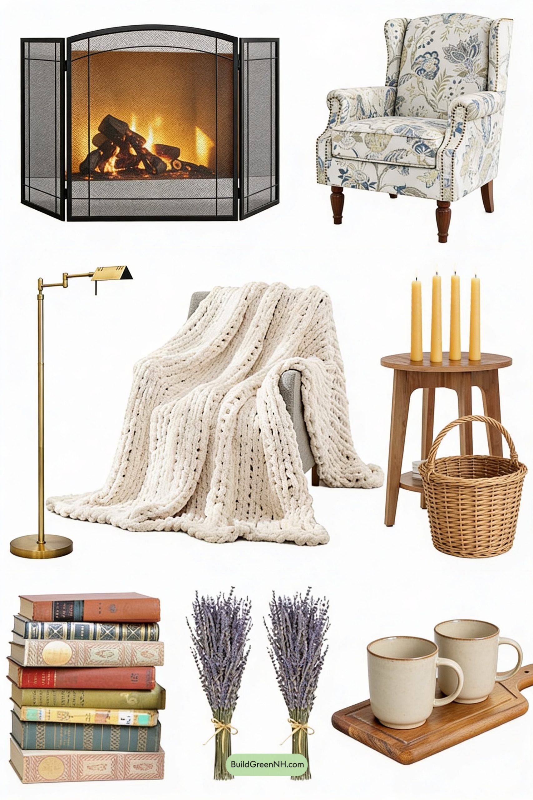 Moodboard for Candlelit Cottagecore Fireside Reading Nook