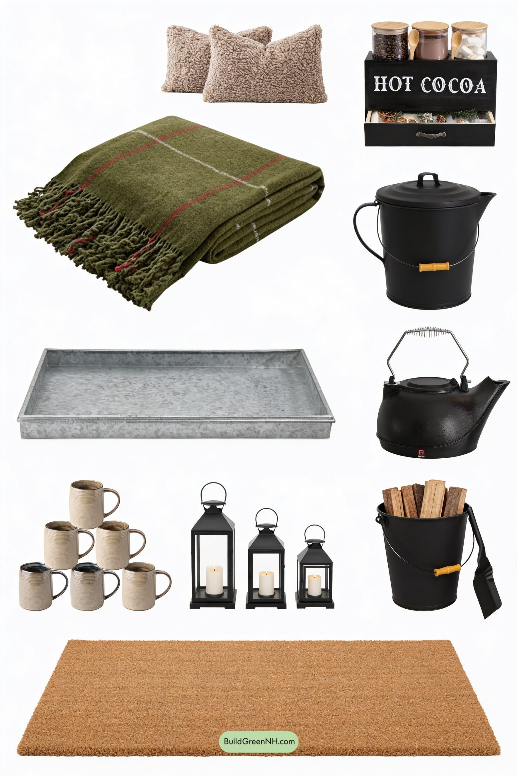 Moodboard for Rainy-Day Hearth, Boots, and Hot Cocoa