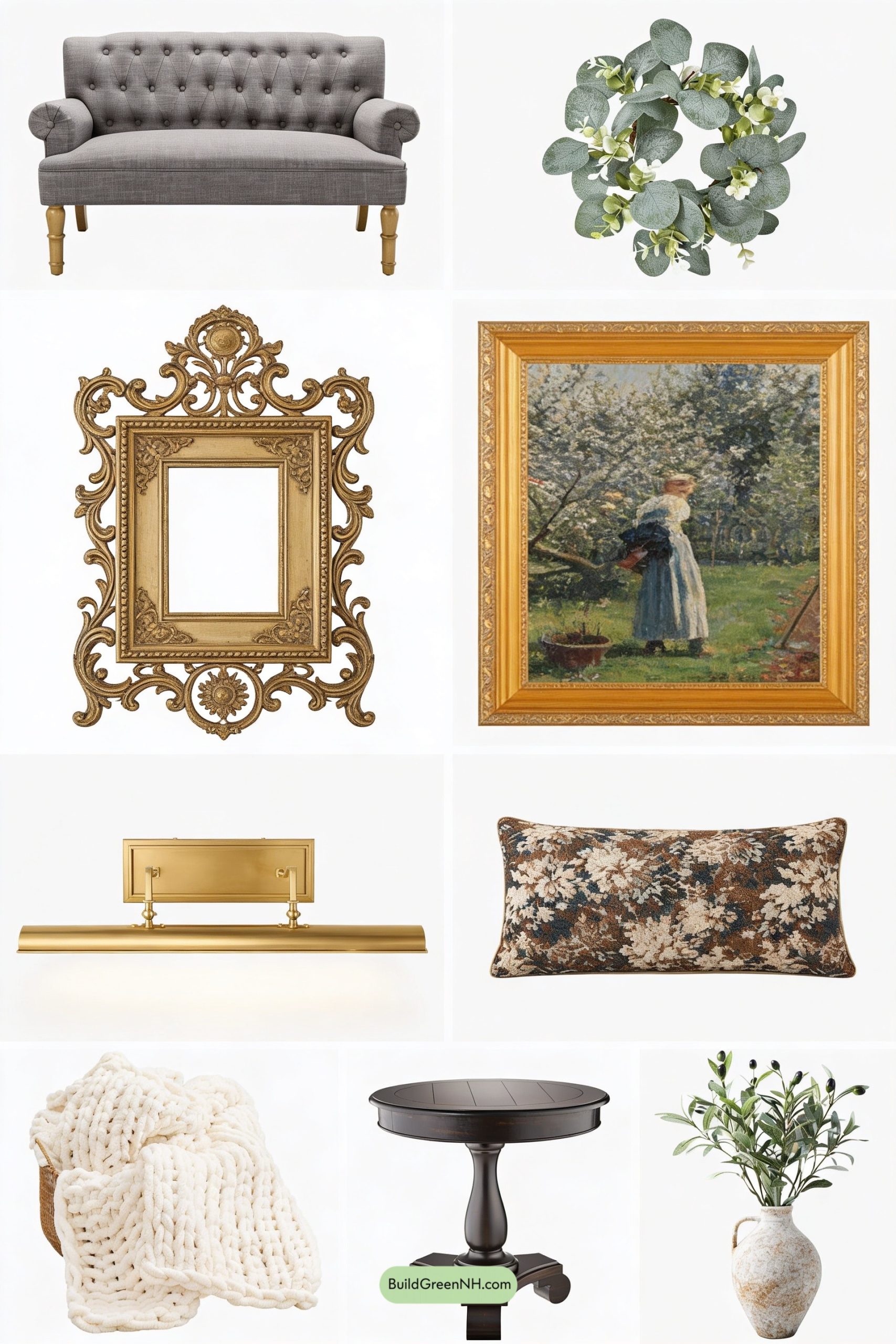 Moodboard for Antique Gallery Wall, Cozy Cottage Settee