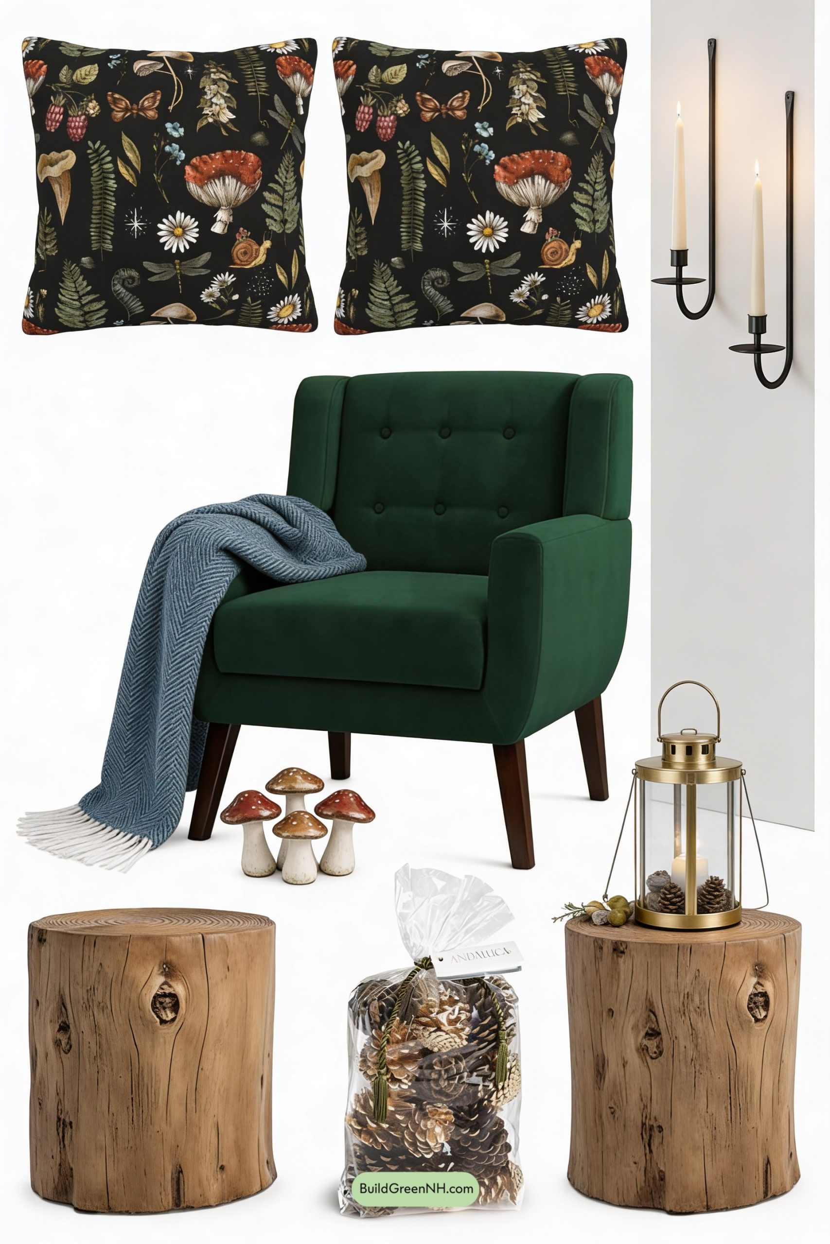 Moodboard for Deep Green Hearthside Cottage Nook