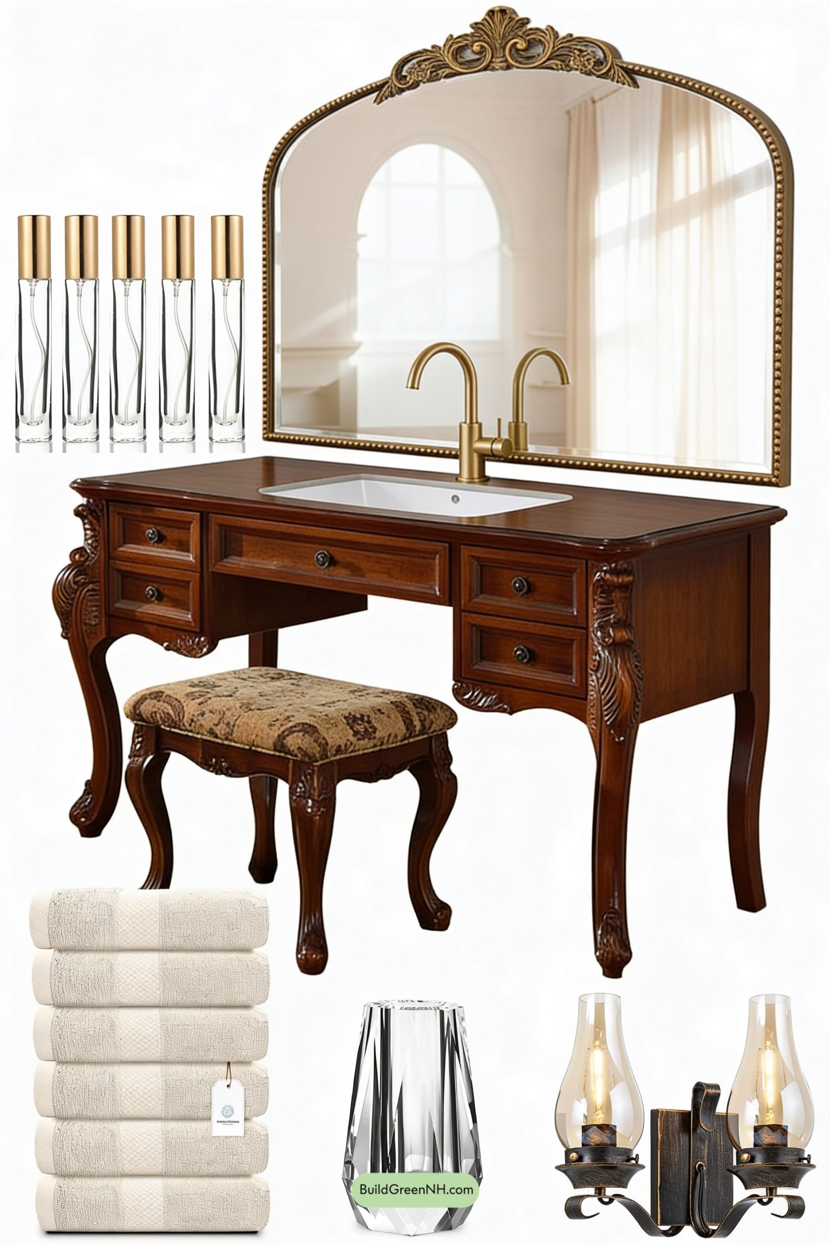 Moodboard for Antique Vanity Turned Soft-Gold Sink