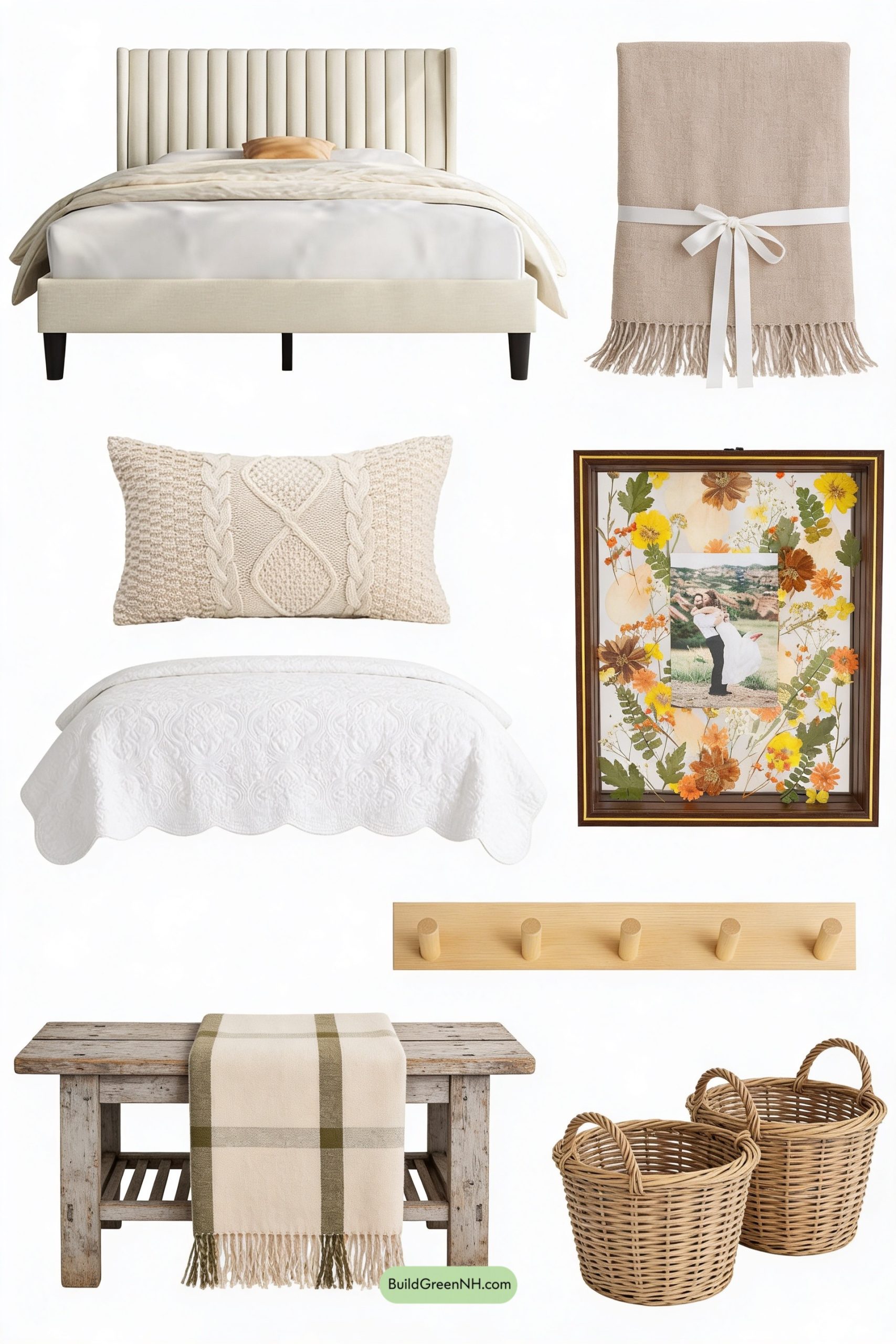 Moodboard for Creamy Cottage Bedroom Under Rustic Beams