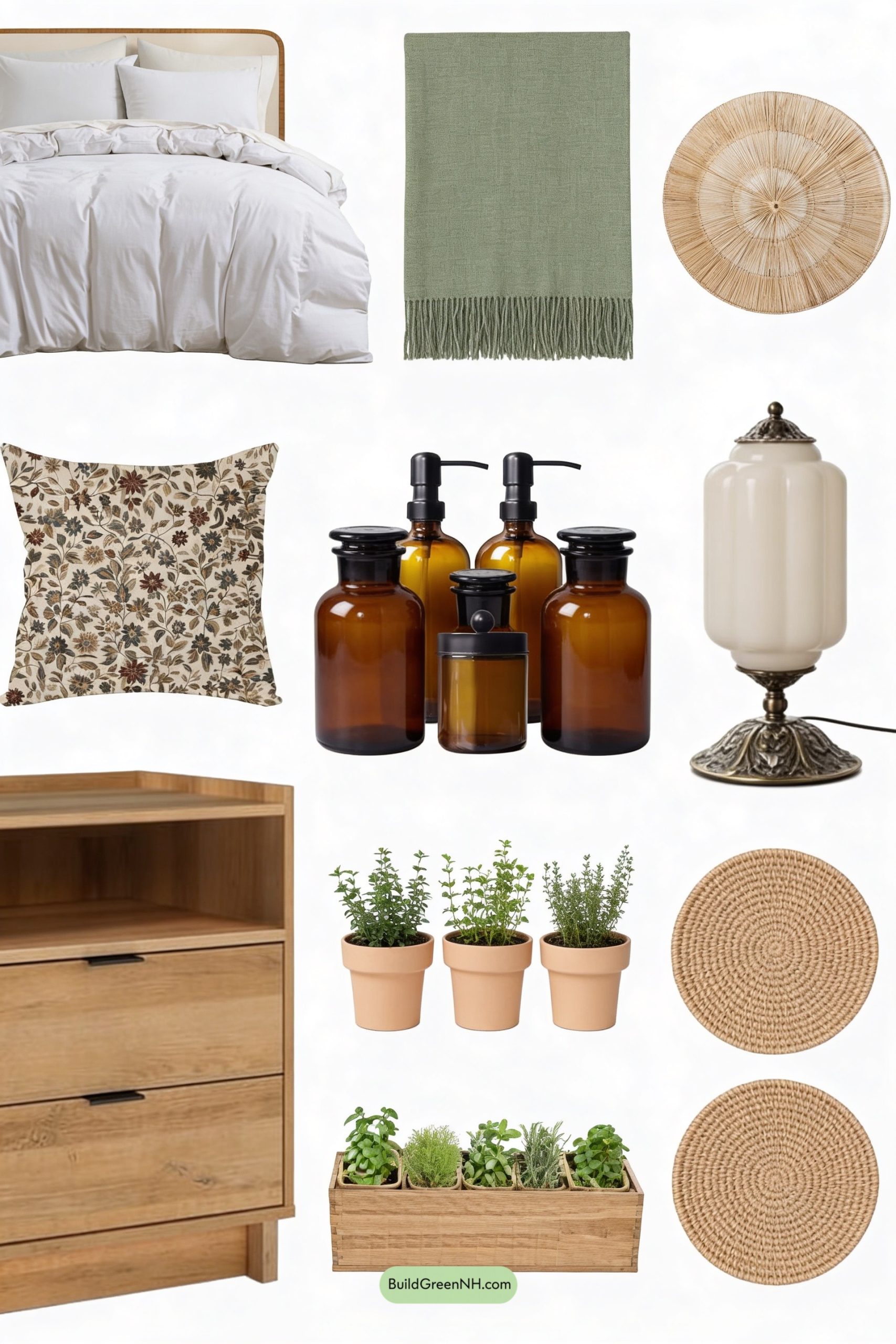 Moodboard for Herb-Garden Bedside, Modern Cottage Calm