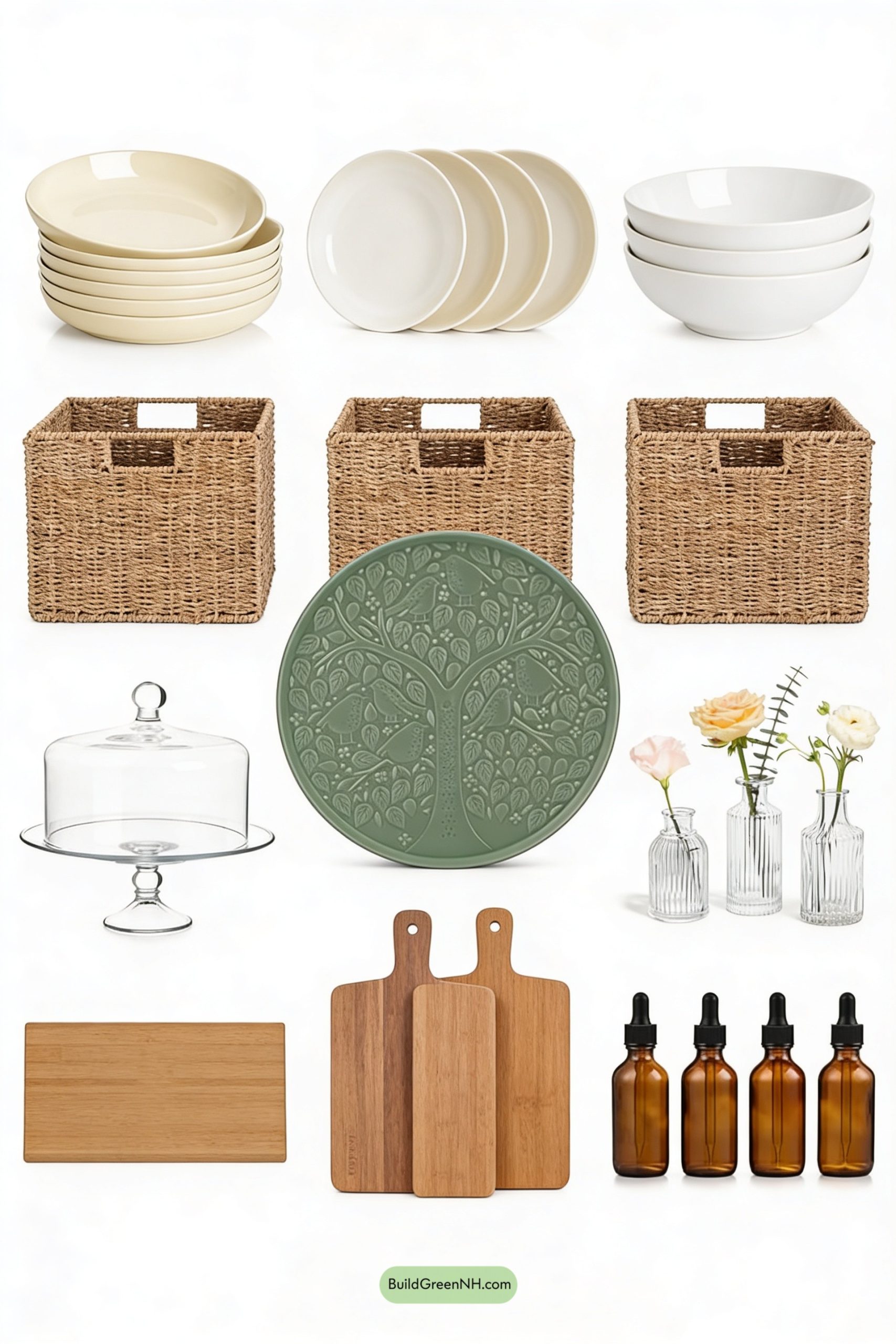 Moodboard for Creamy Open Shelves with Forest-Green Statement