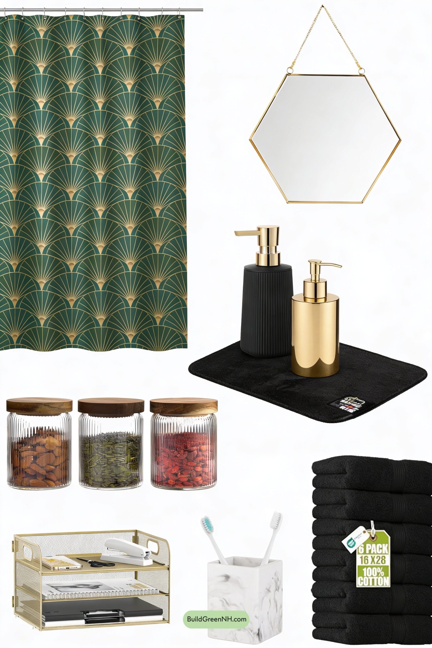 Moodboard for Art Deco Emerald-and-Brass Bathroom Glam