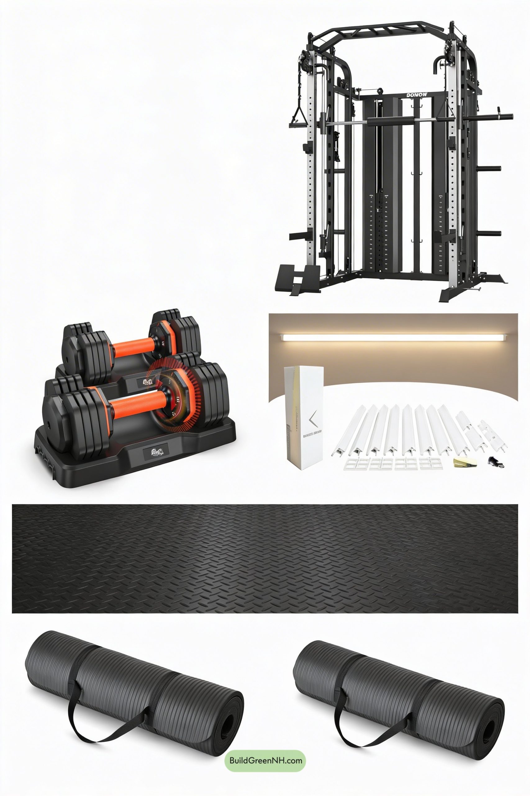Moodboard for Black-and-Walnut Gym with Zen Nook