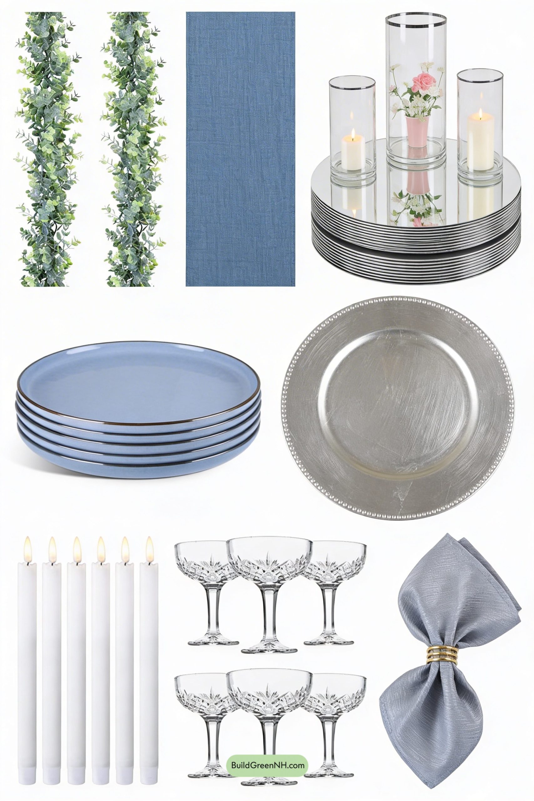 Moodboard for Rain-Kissed Blues and Greenery Glow