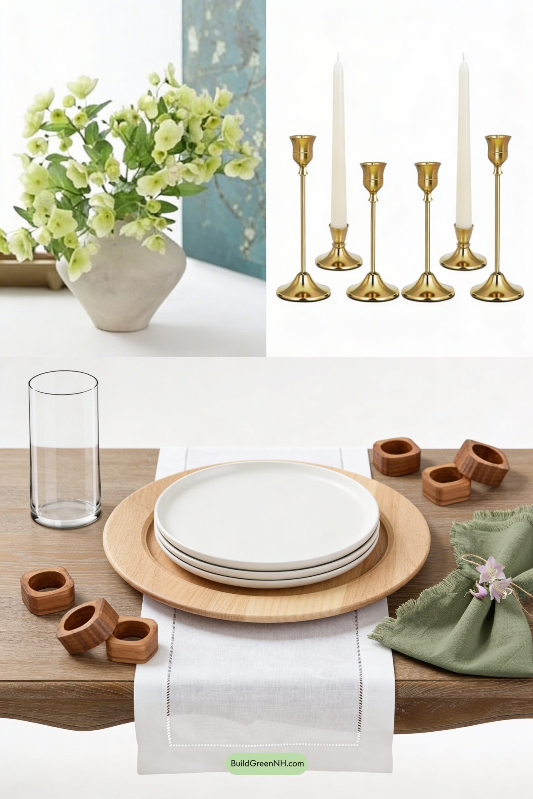 Moodboard for Brass Candles, Green Blooms, Pale Wood