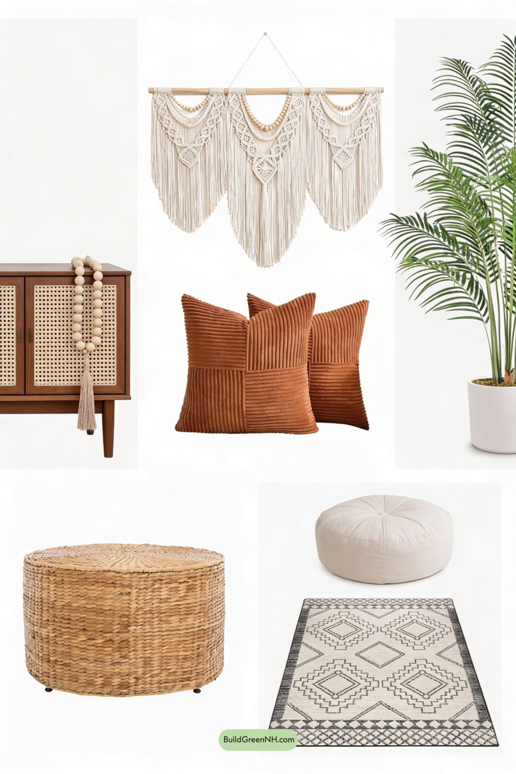 Moodboard for Creamy Boho Living Room in Bloom