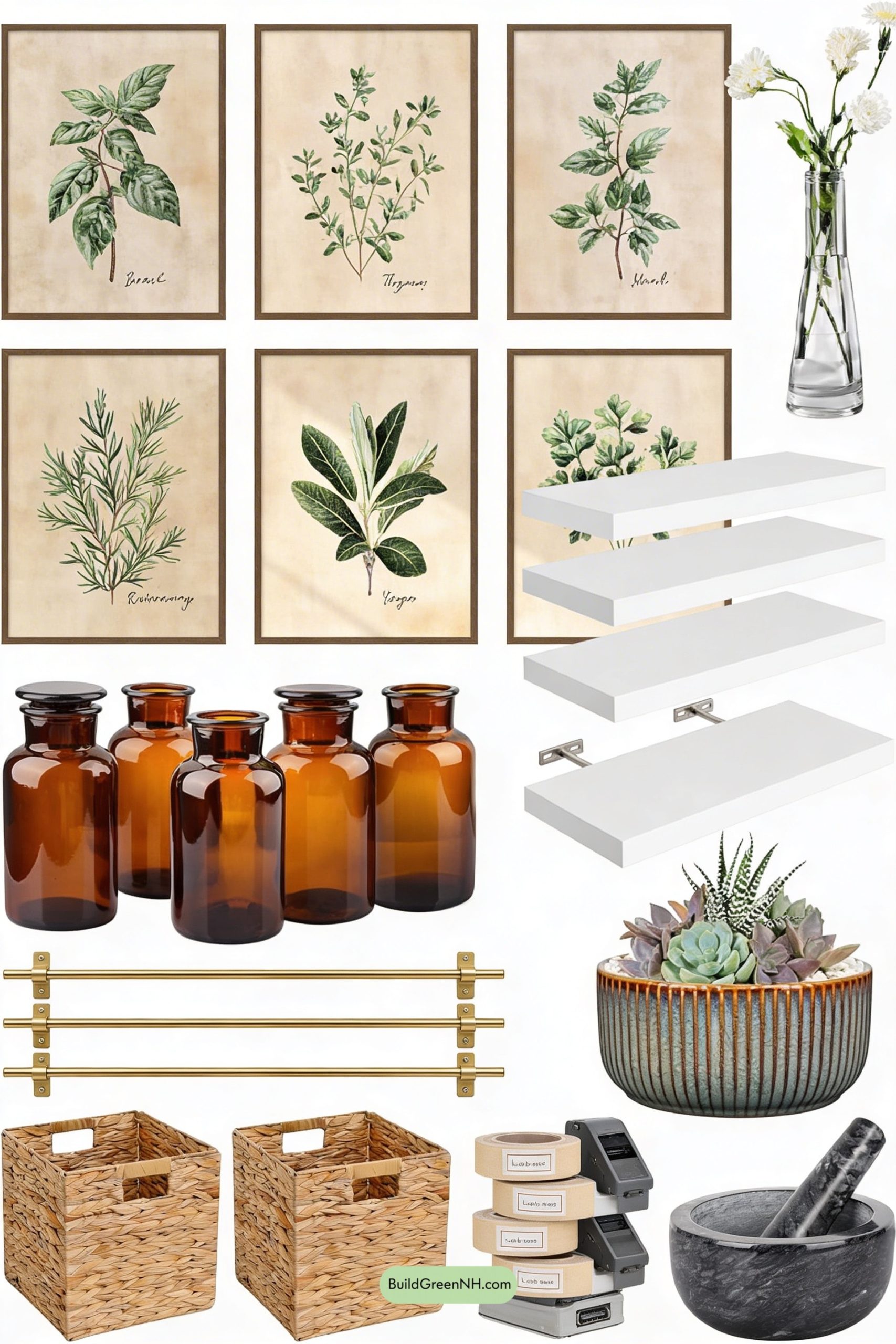 Moodboard for Herb-Print Gallery With Spring Greens