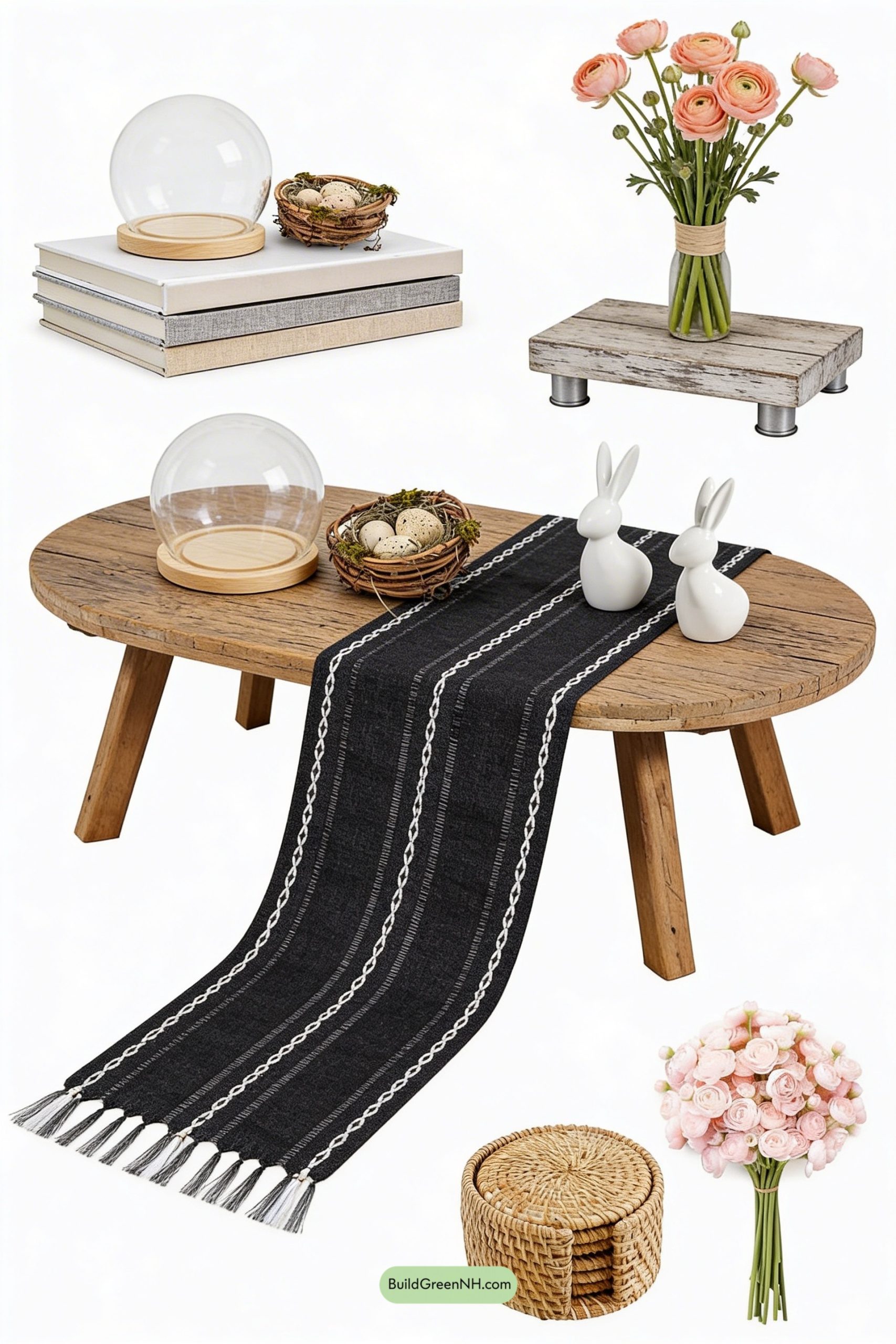 Moodboard for Spring Cloche Charm on Rustic Coffee Table