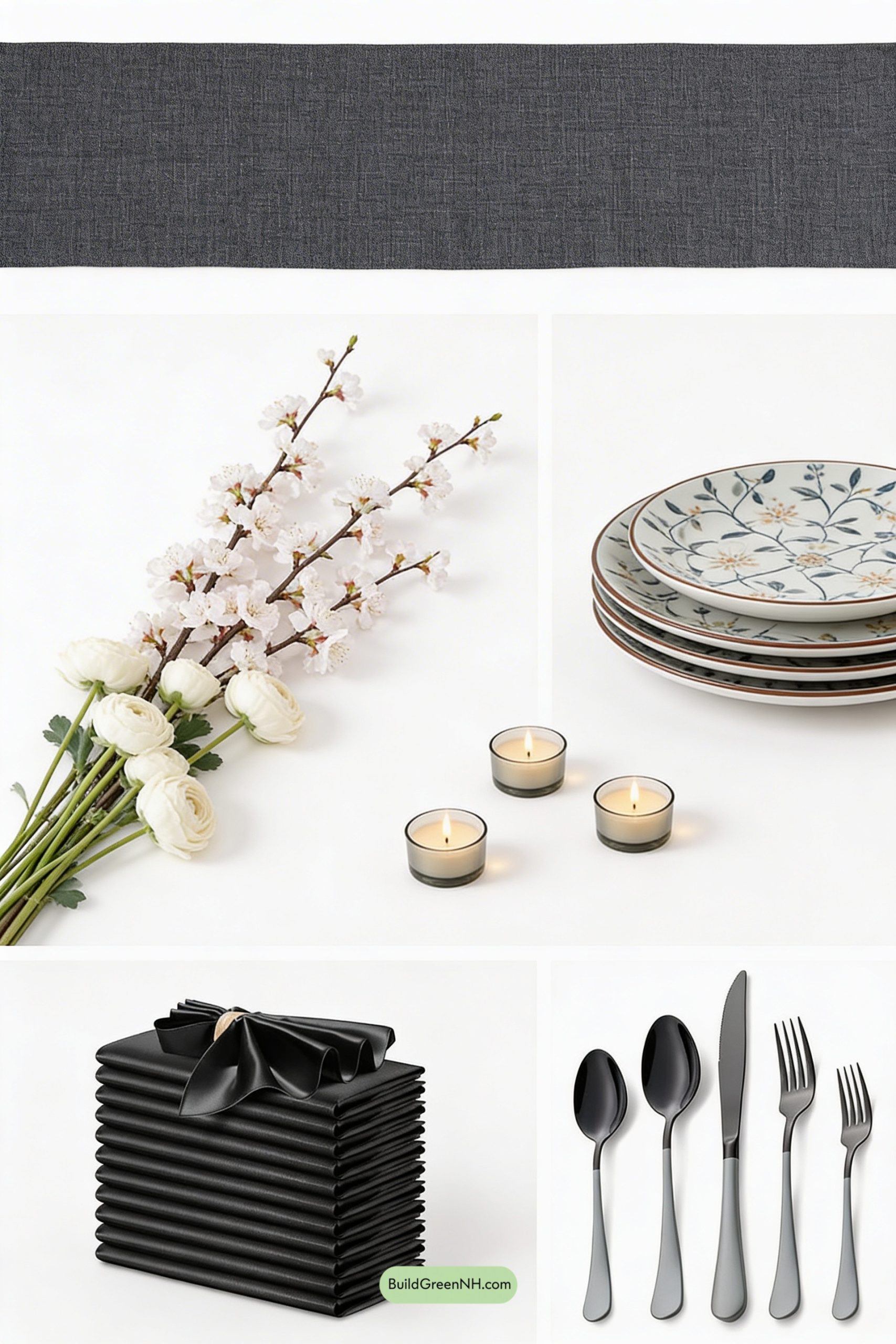 Moodboard for Ikebana Calm on a Charcoal Runner