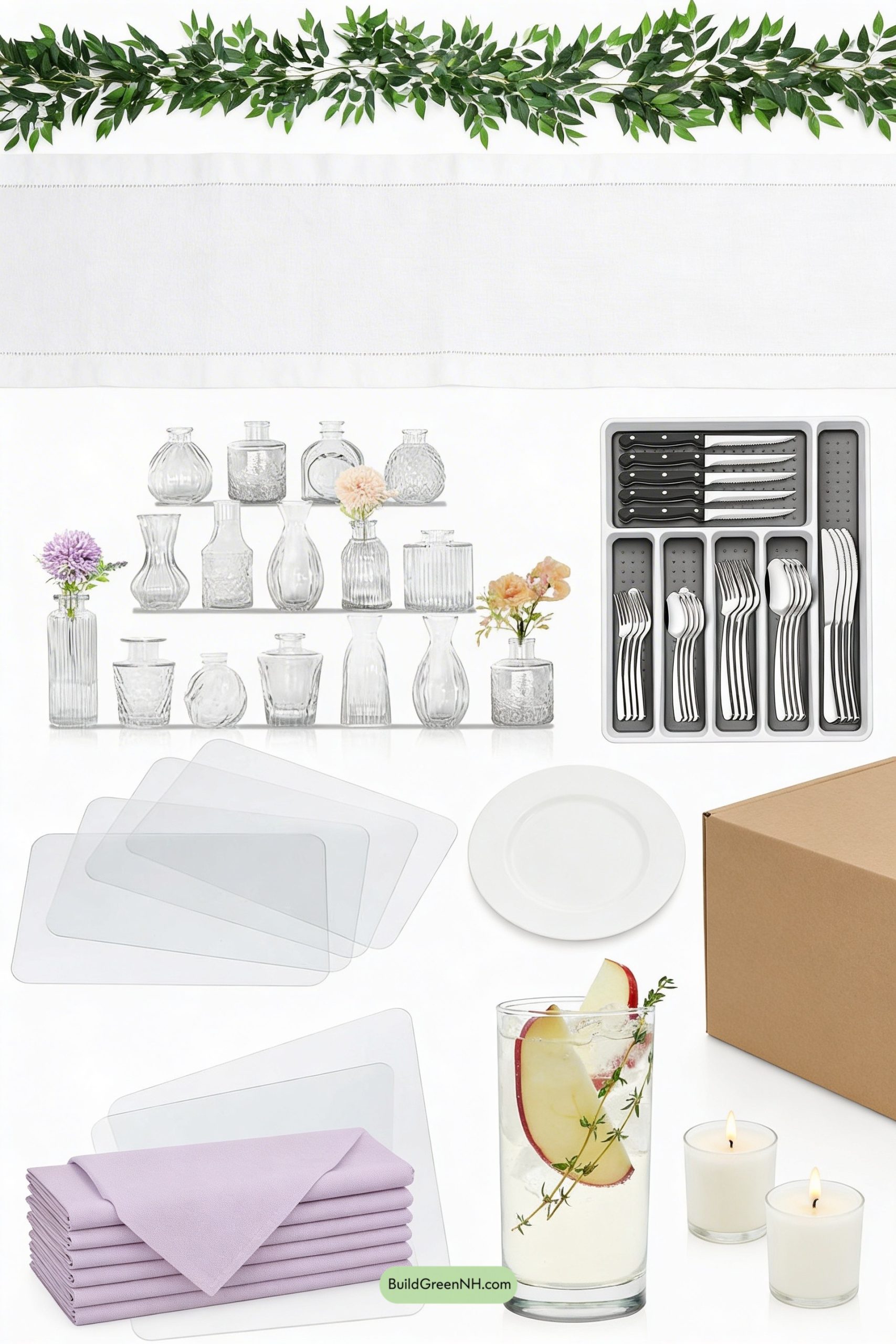 Moodboard for Paper Blooms, Fresh Greens, Soft Lavender