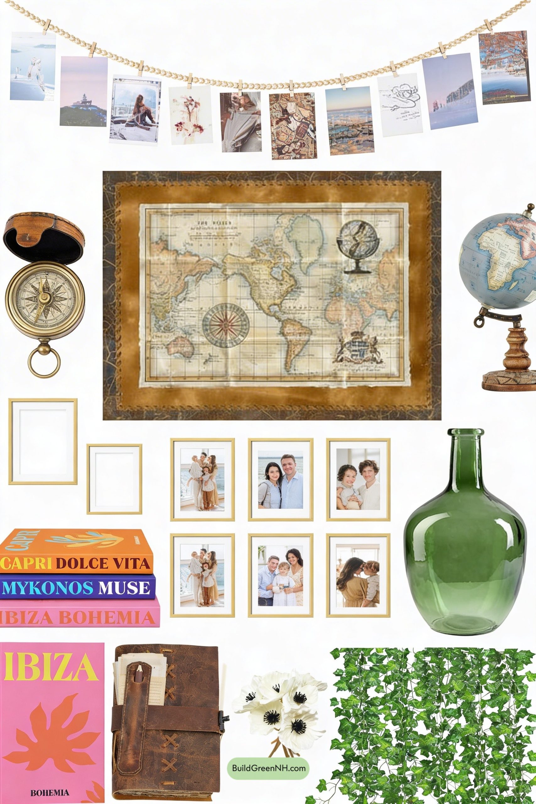 Moodboard for Spring Travel Mantel with Vintage Finds