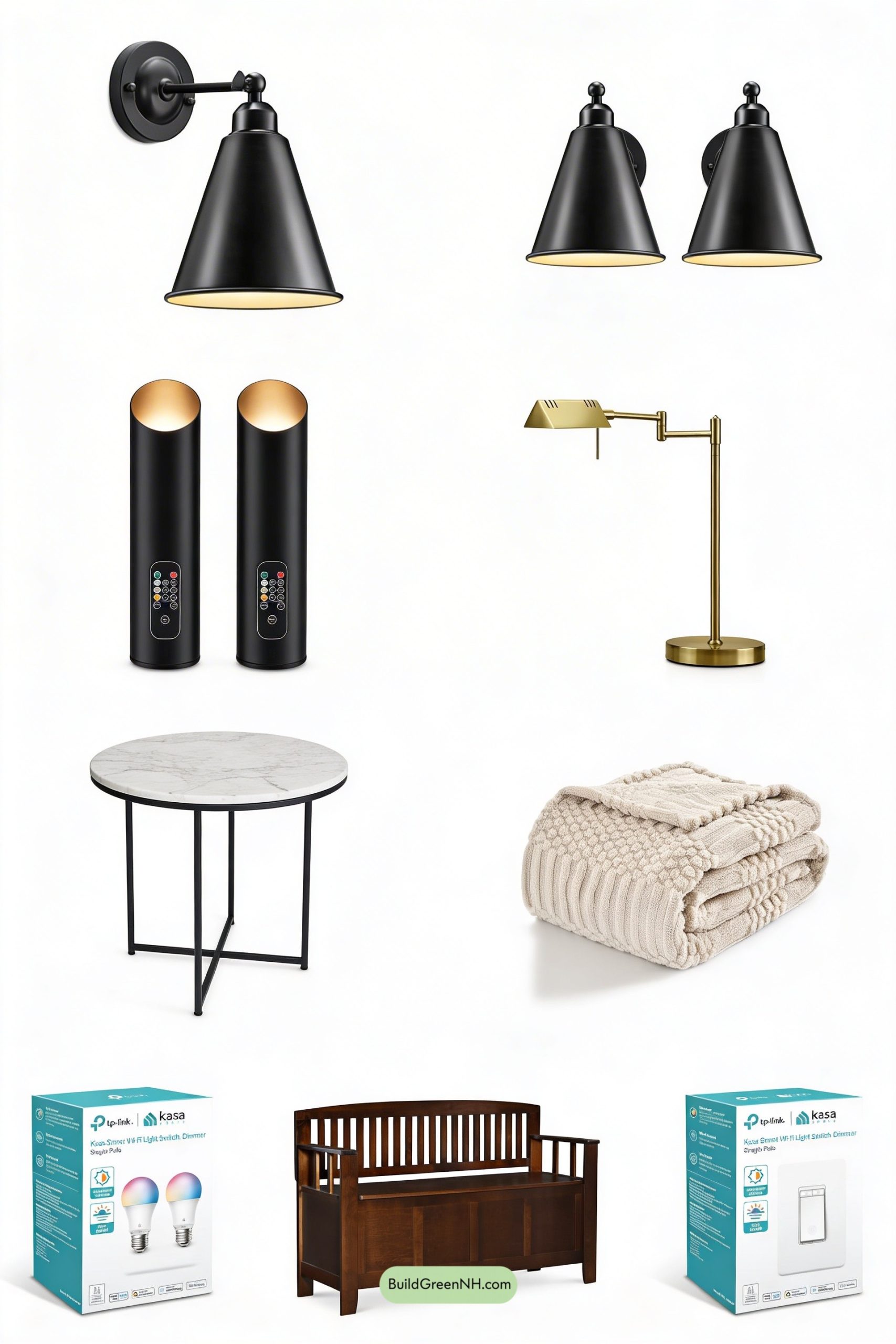 Moodboard for Opal Globes, Brass, and Calm Contrast
