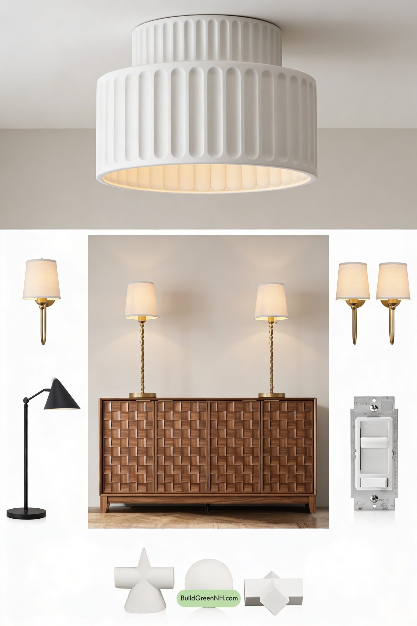 Moodboard for Plaster Halo Ceiling Light, Mid-Century Softness