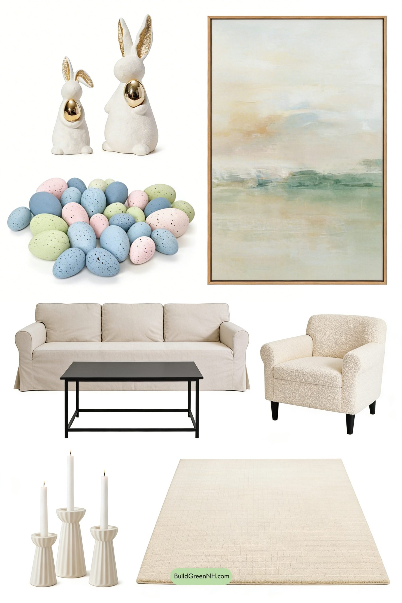Moodboard for Minimalist Easter Neutrals with Bunny Sculptures