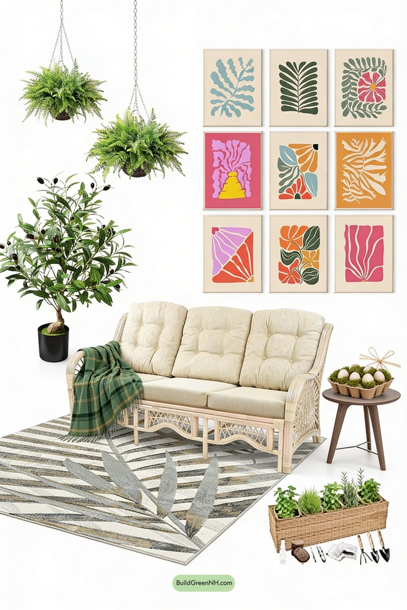 Moodboard for Greenhouse Easter Lounge, Mossy and Bright