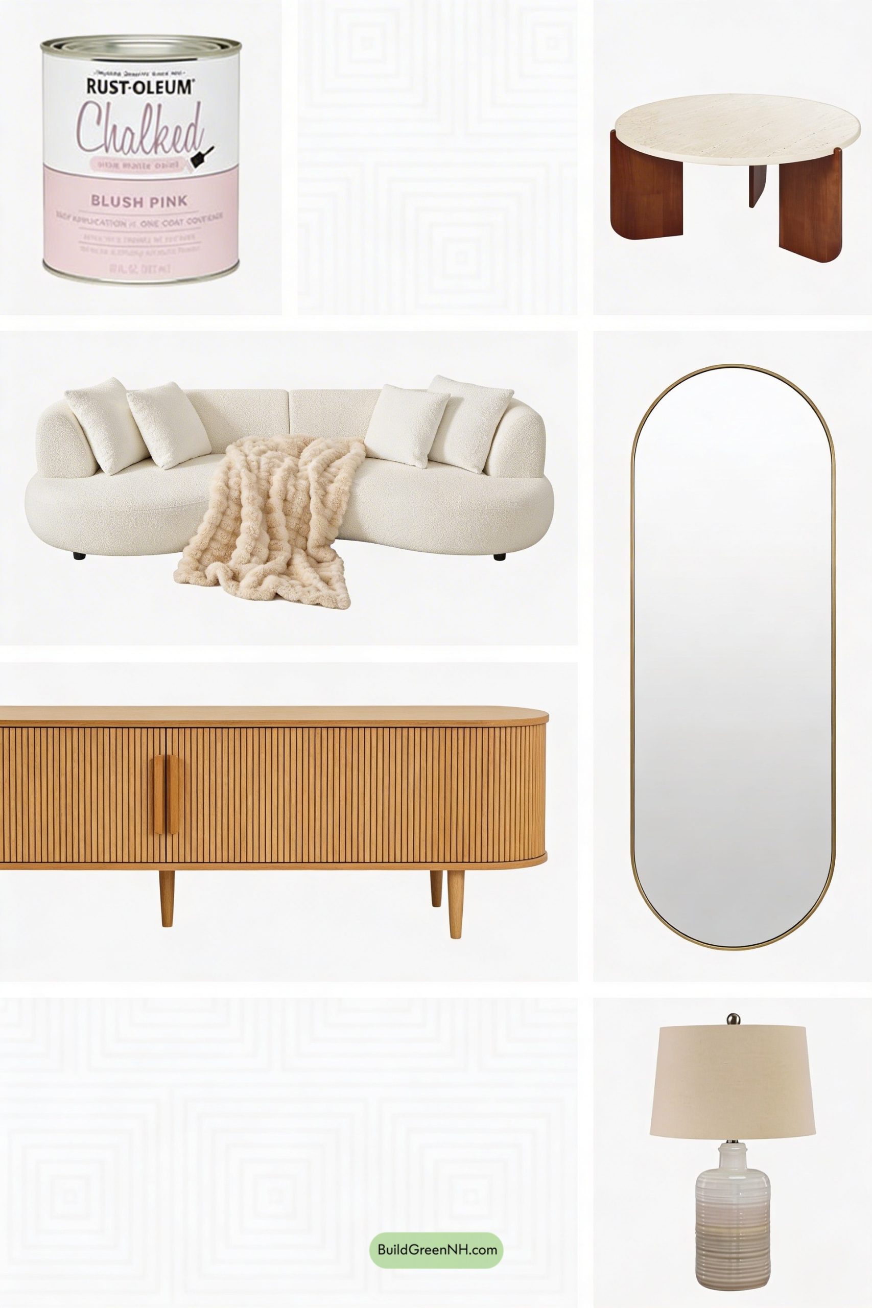 Moodboard for Blush Walls, Bright White, Pale Oak