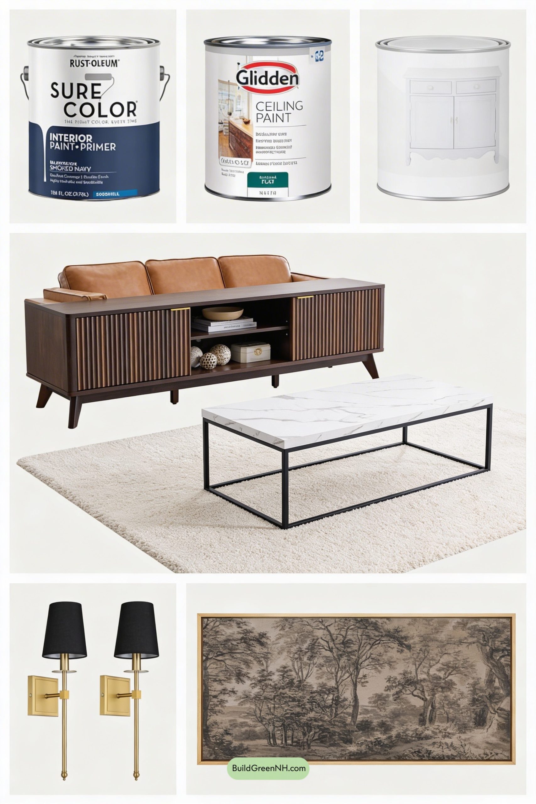 Moodboard for Ink Navy Walls, Walnut, and White Trim