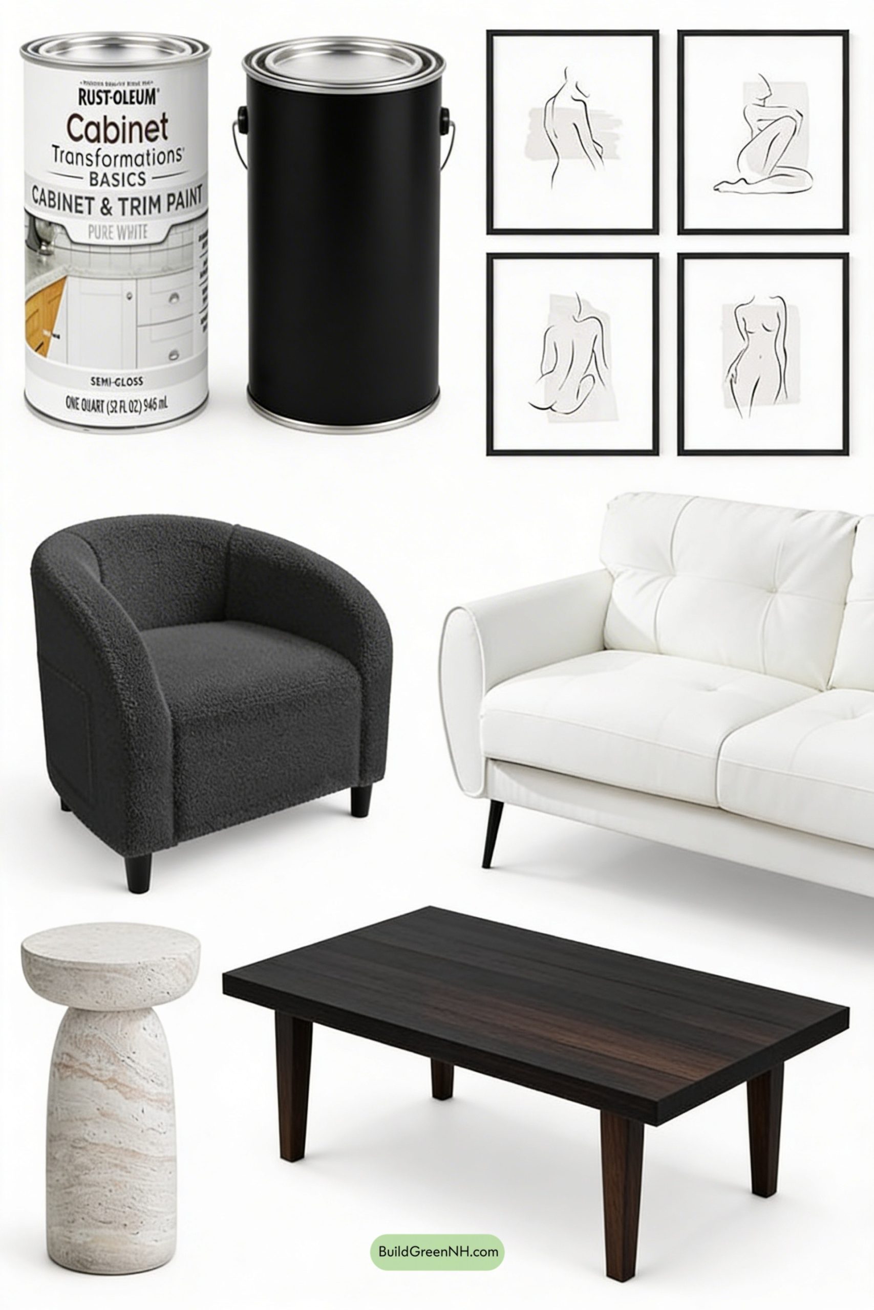 Moodboard for Dove-Gray Walls, Crisp White Trim