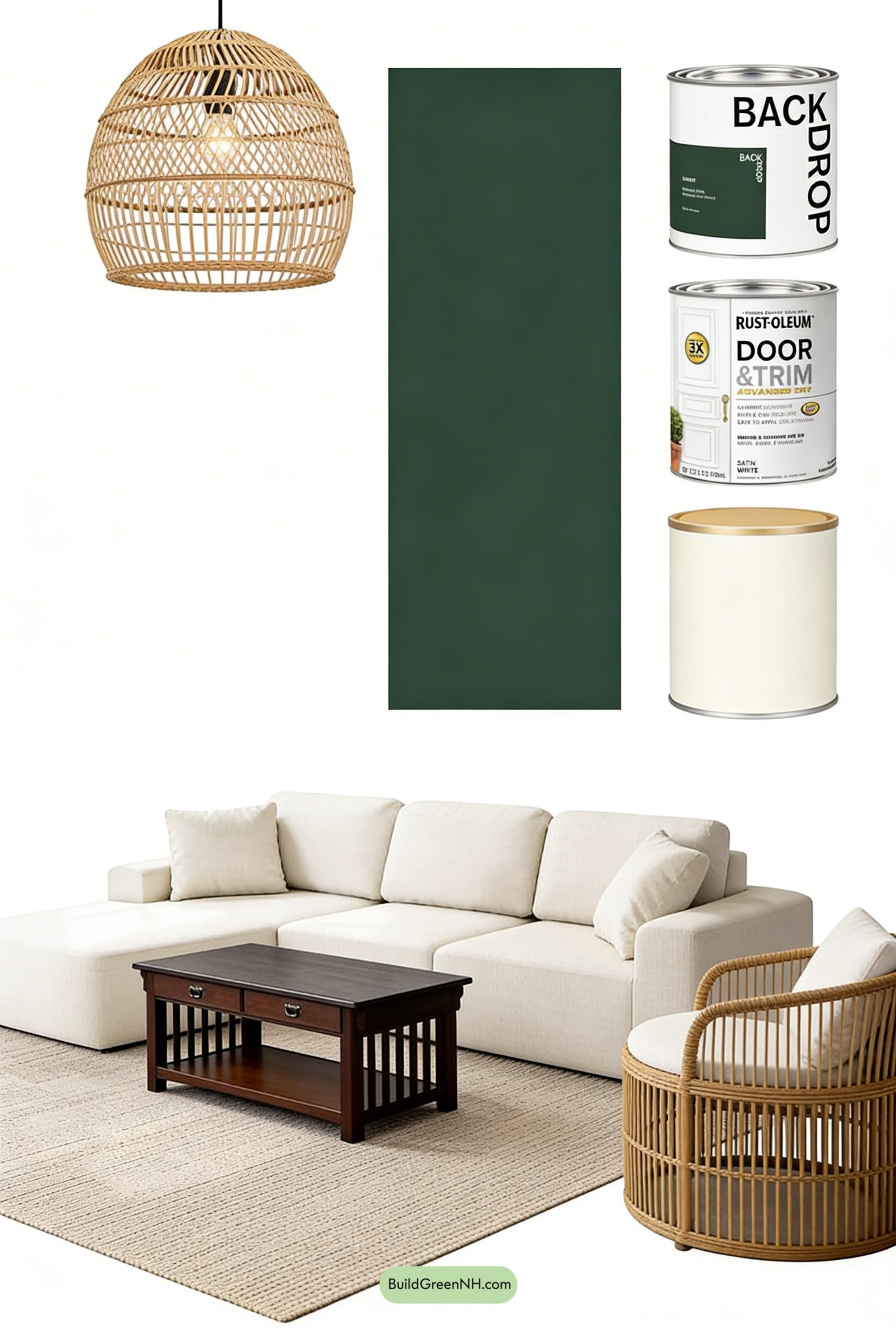Moodboard for Forest-Green Walls, Creamy Calm