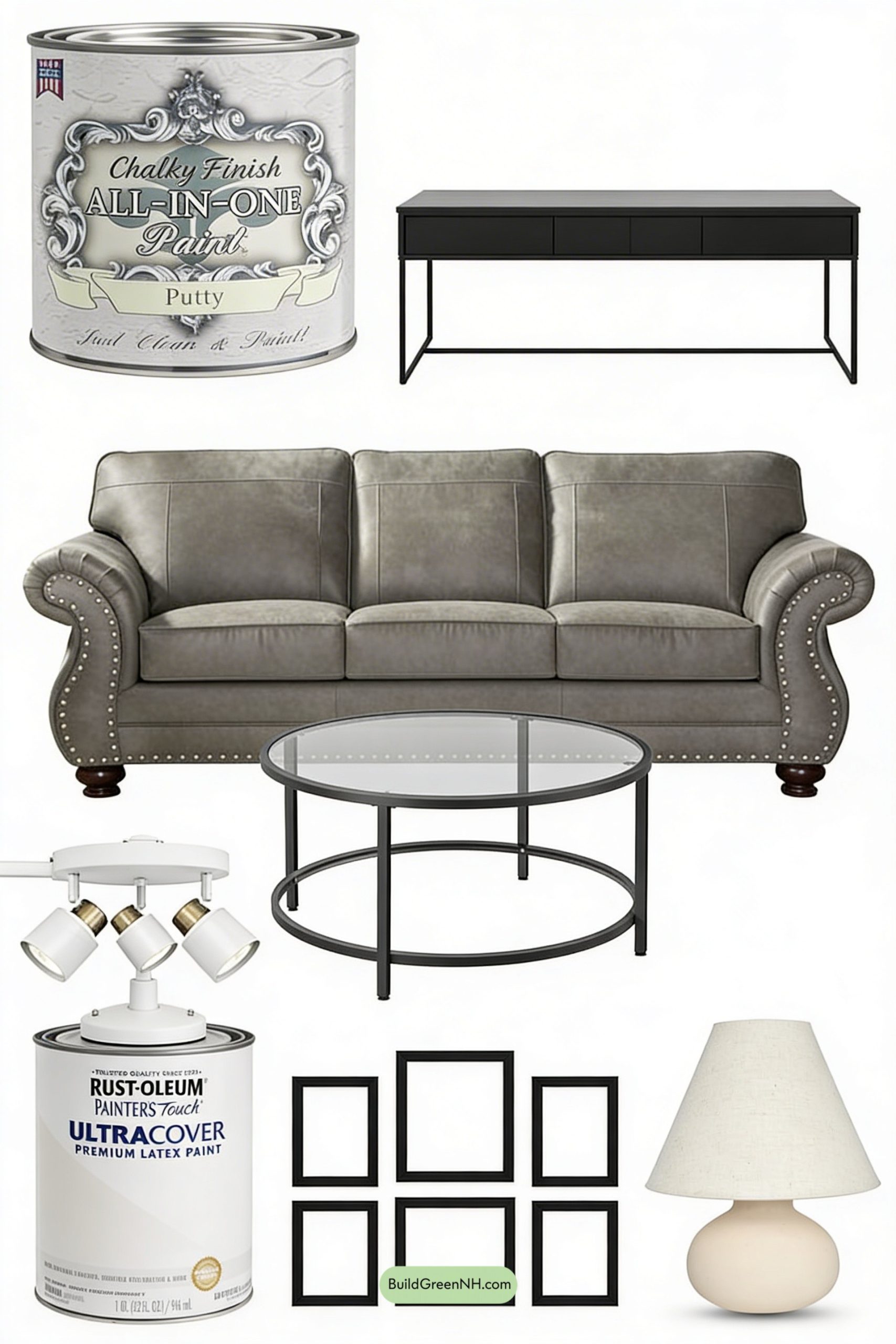 Moodboard for Putty Walls, Crisp Rail, Gallery Calm