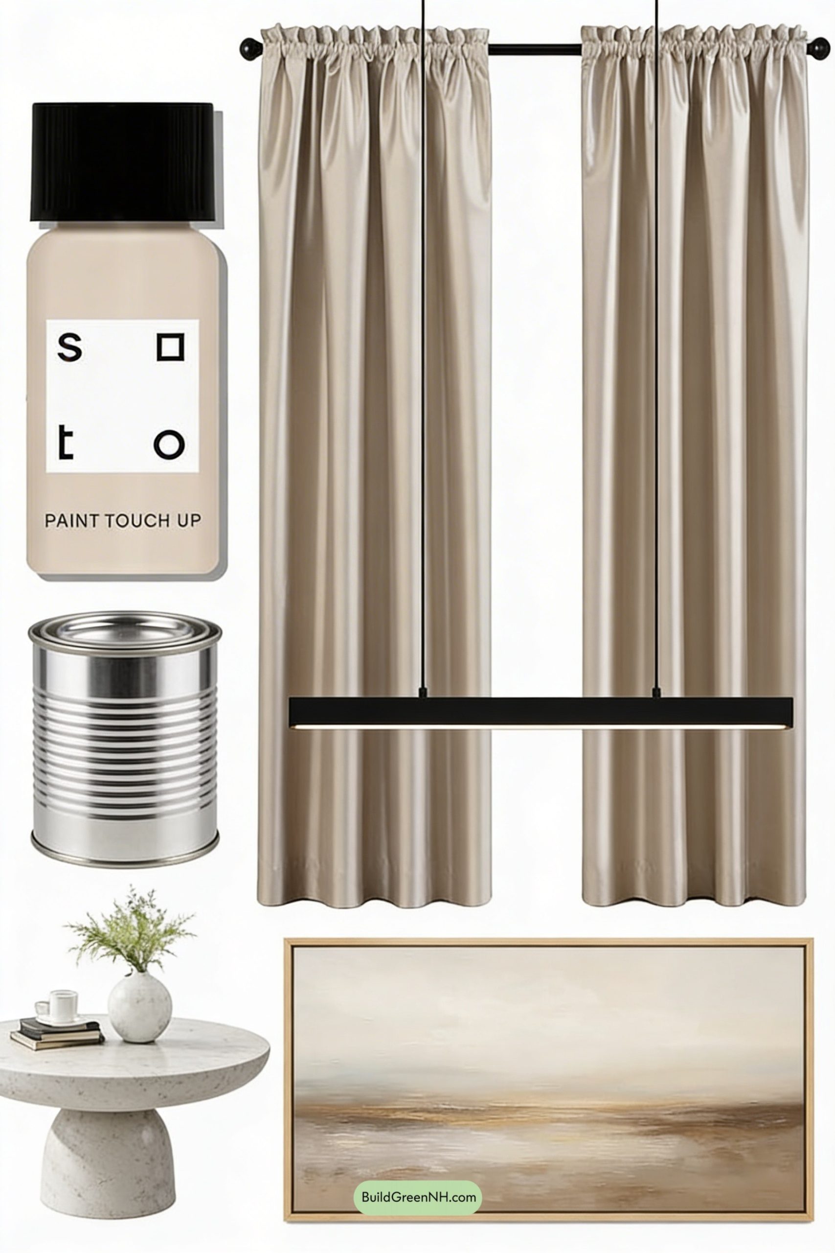 Moodboard for Champagne Panel, Warm Whites, Black Lines