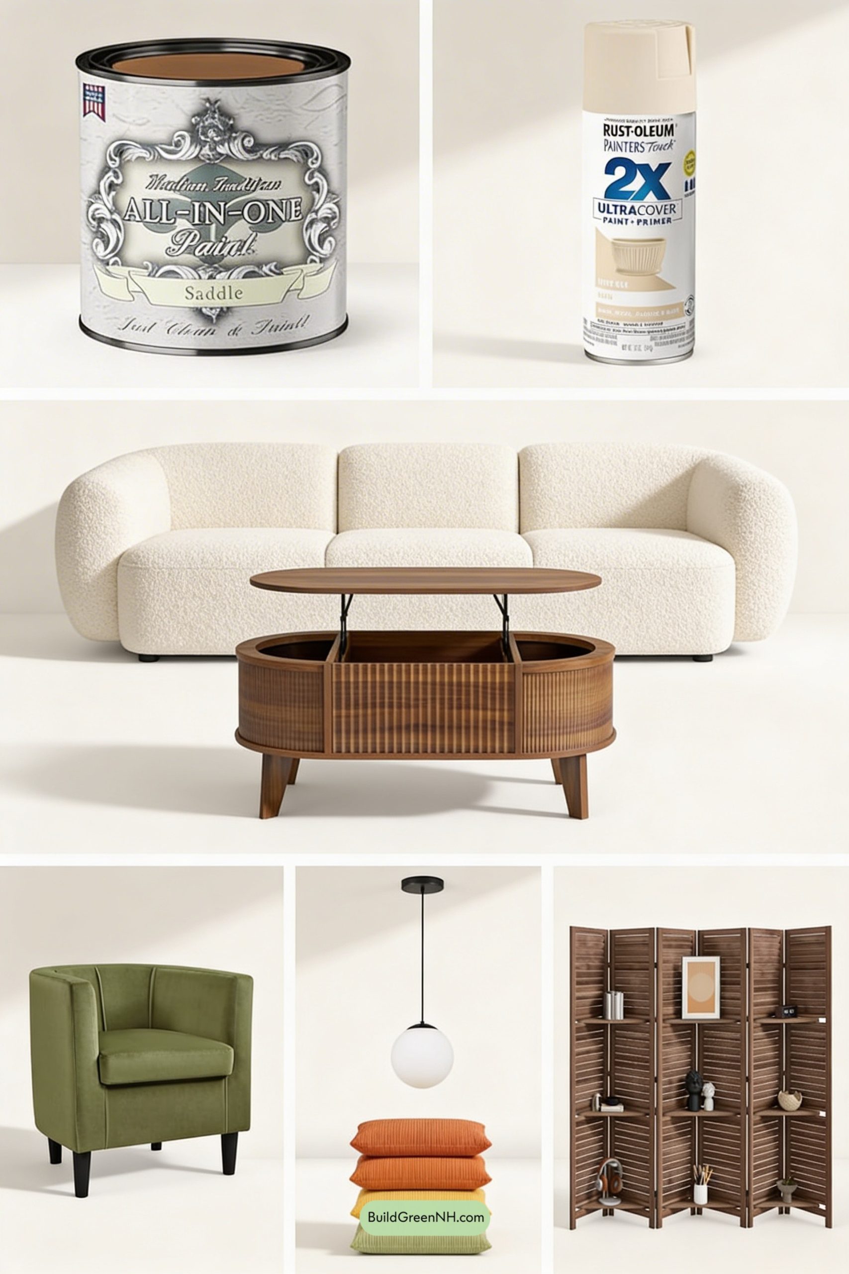 Moodboard for Caramel & Olive Retro Living Room