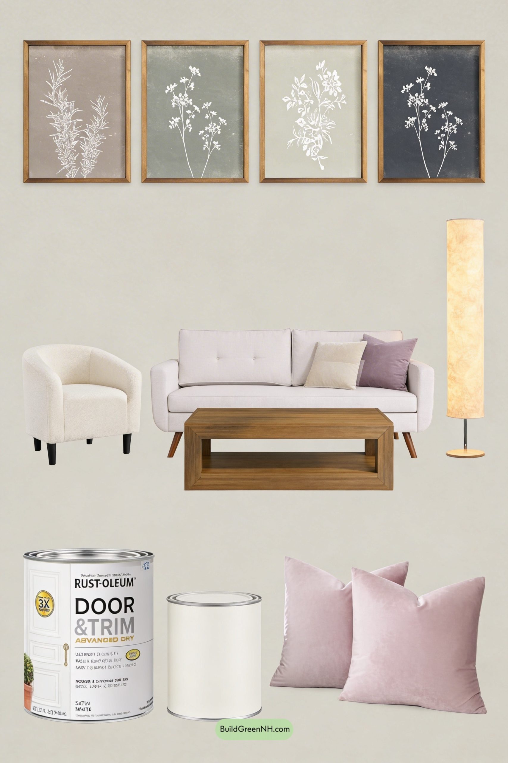 Moodboard for Lavender-Gray Walls with Creamy Trim