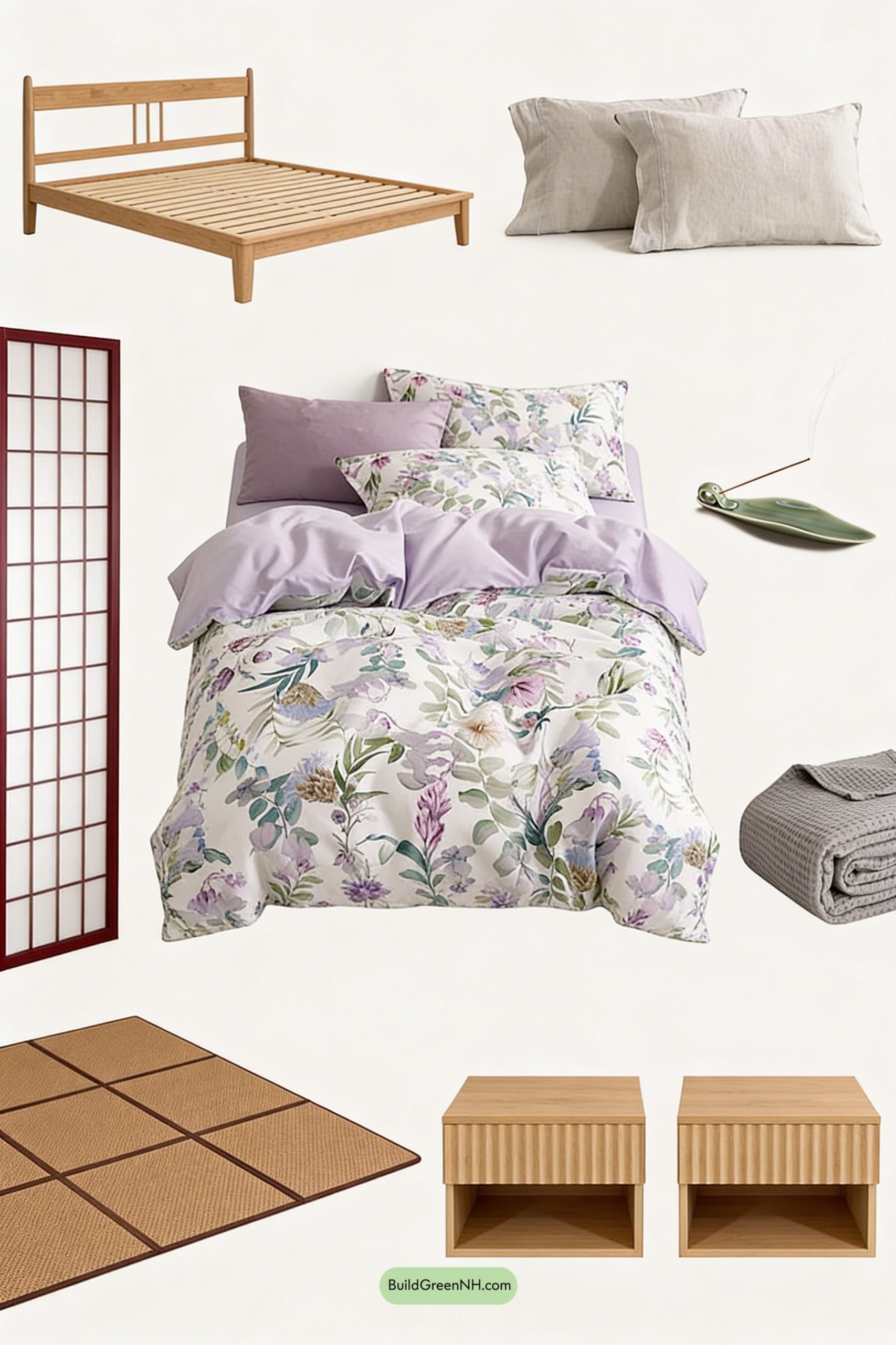 Moodboard for Watercolor Florals in a Zen Bedroom