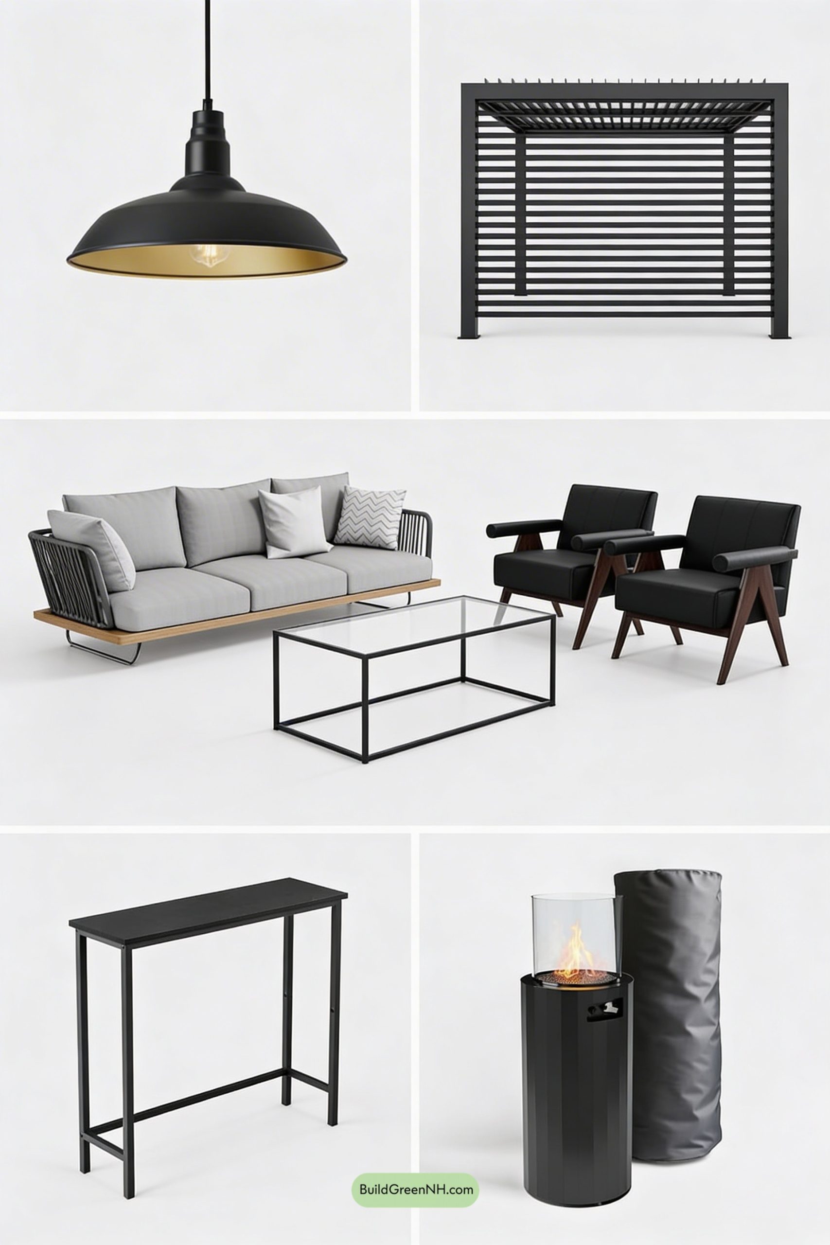 Moodboard for Monochrome Lounge Under a Black Pergola