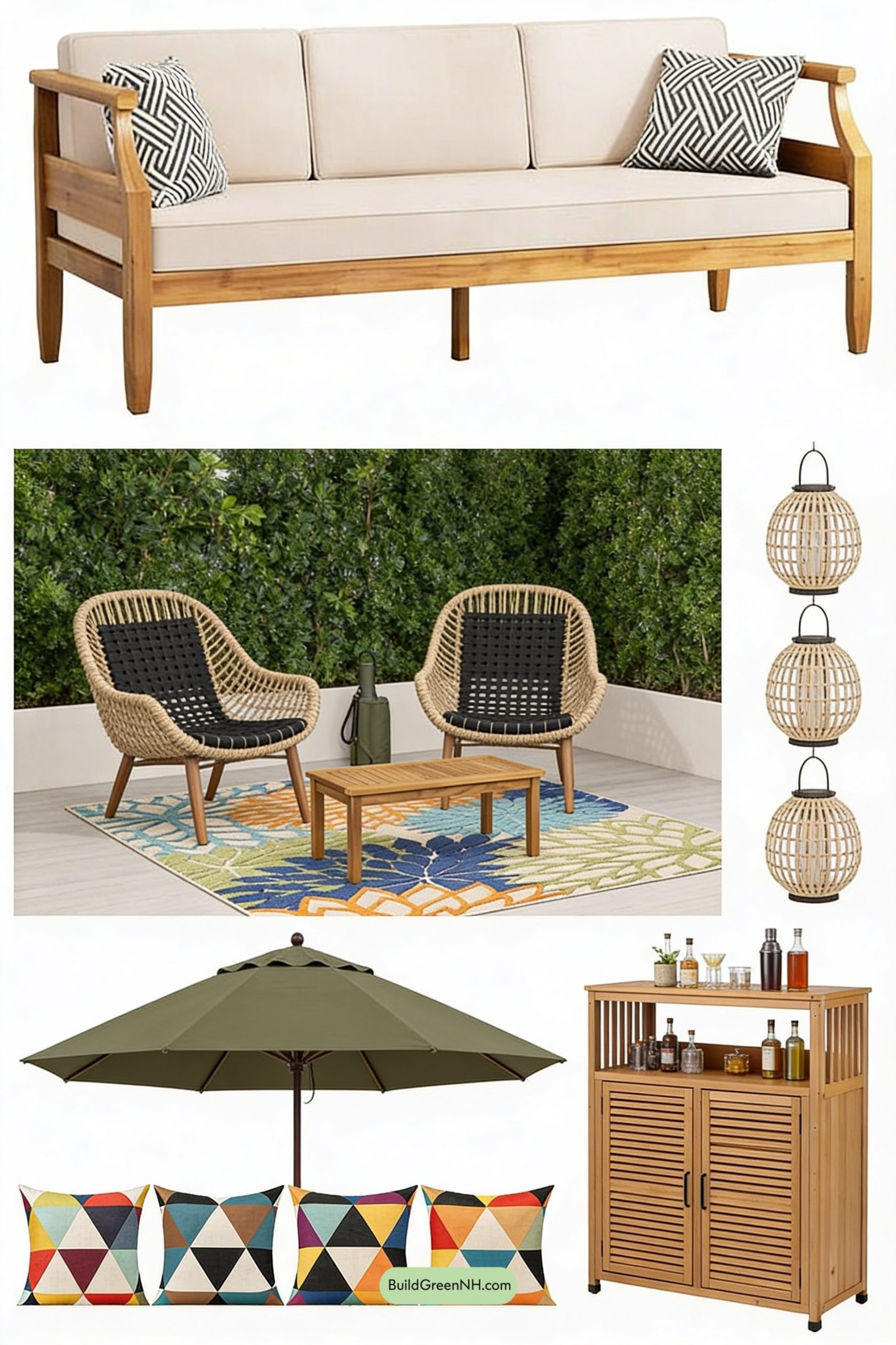 Moodboard for Teak, Rope, and Palms Patio Lounge