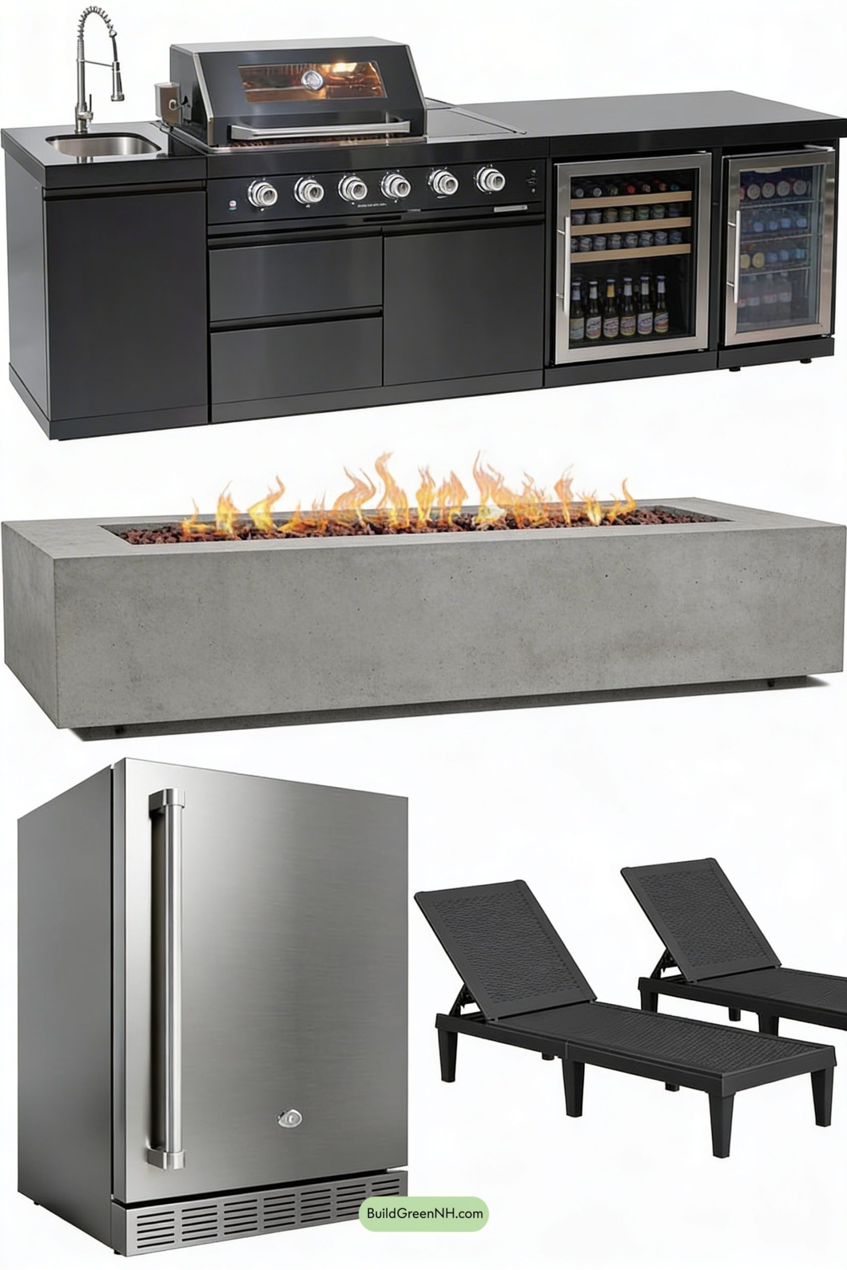 Moodboard for Sleek Poolside Kitchen, Fire, and Chill