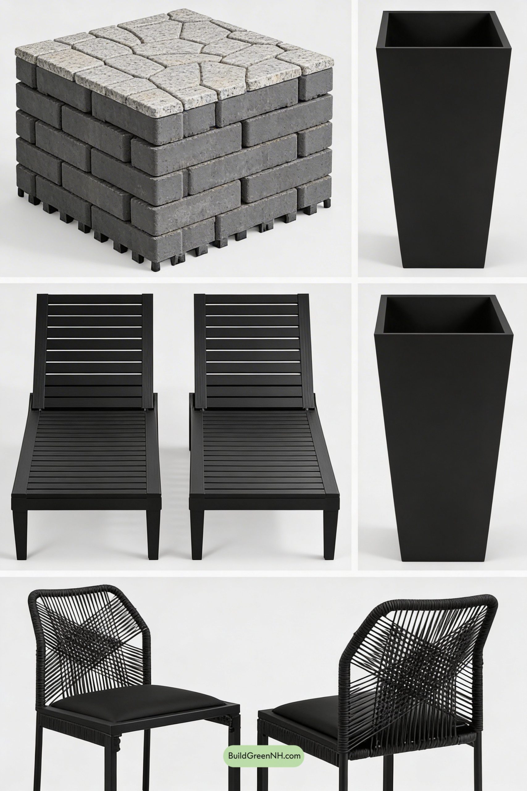 Moodboard for Monochrome Pool Patio with Black Pergola