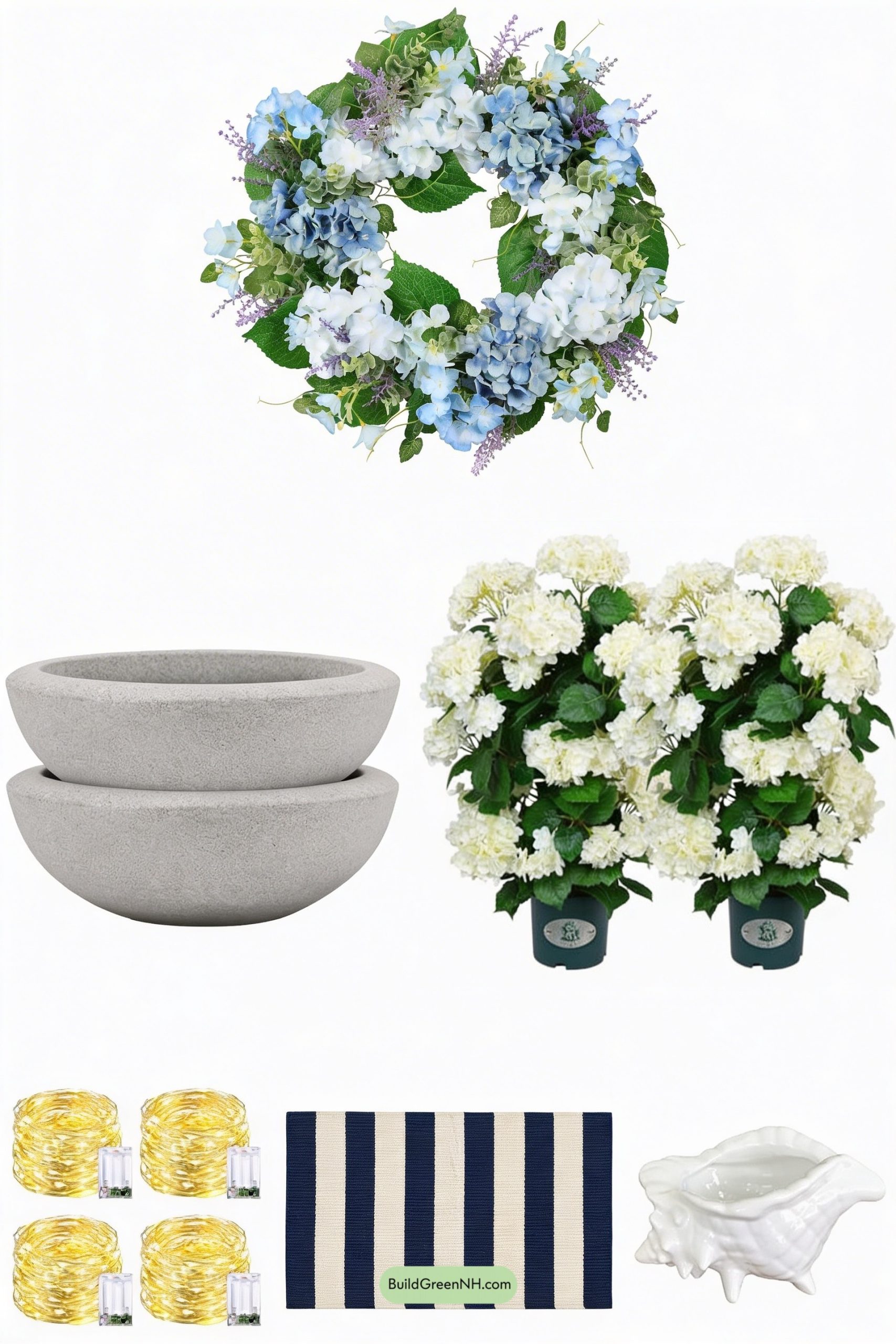 Moodboard for Coastal Calm: Blue Door, Blooming Wreath