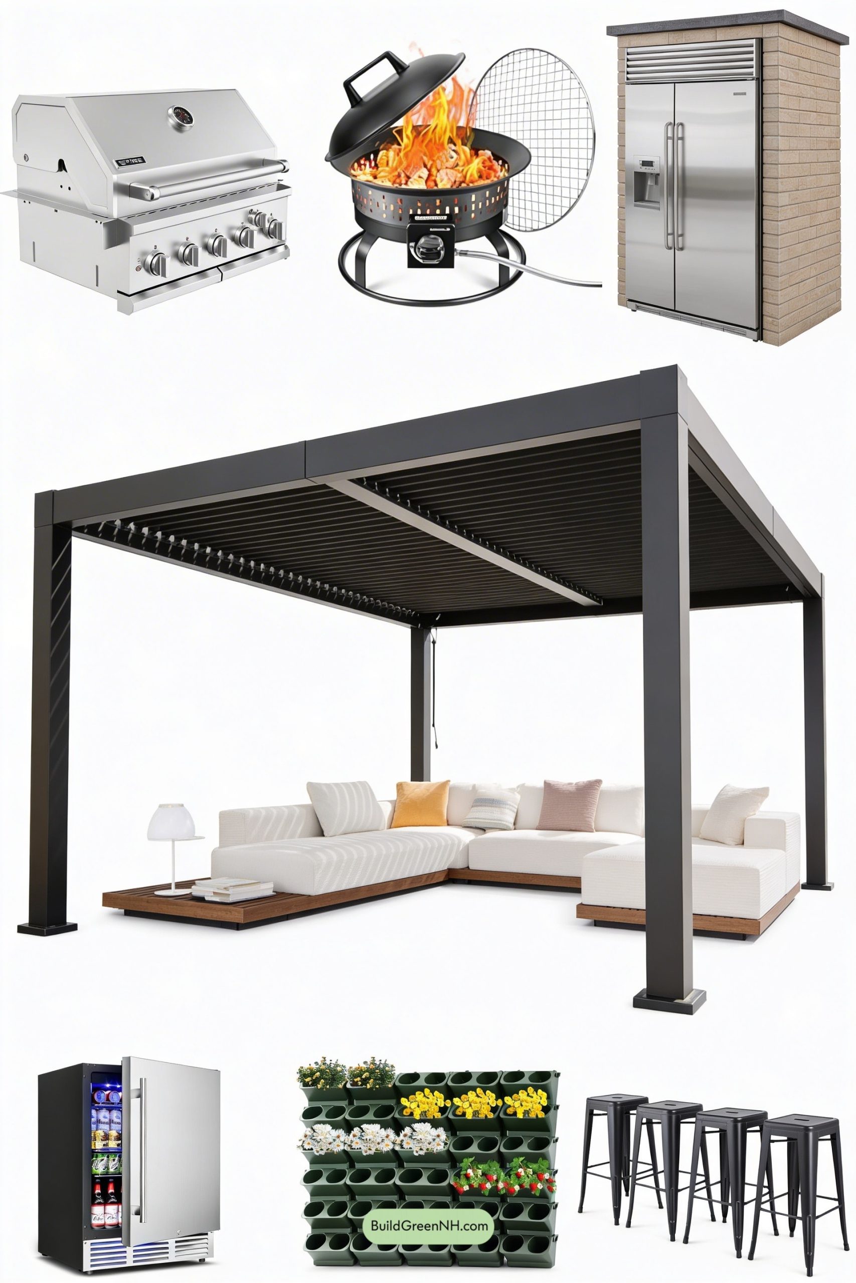 Moodboard for Linear Poolside Outdoor Kitchen Under Pergola