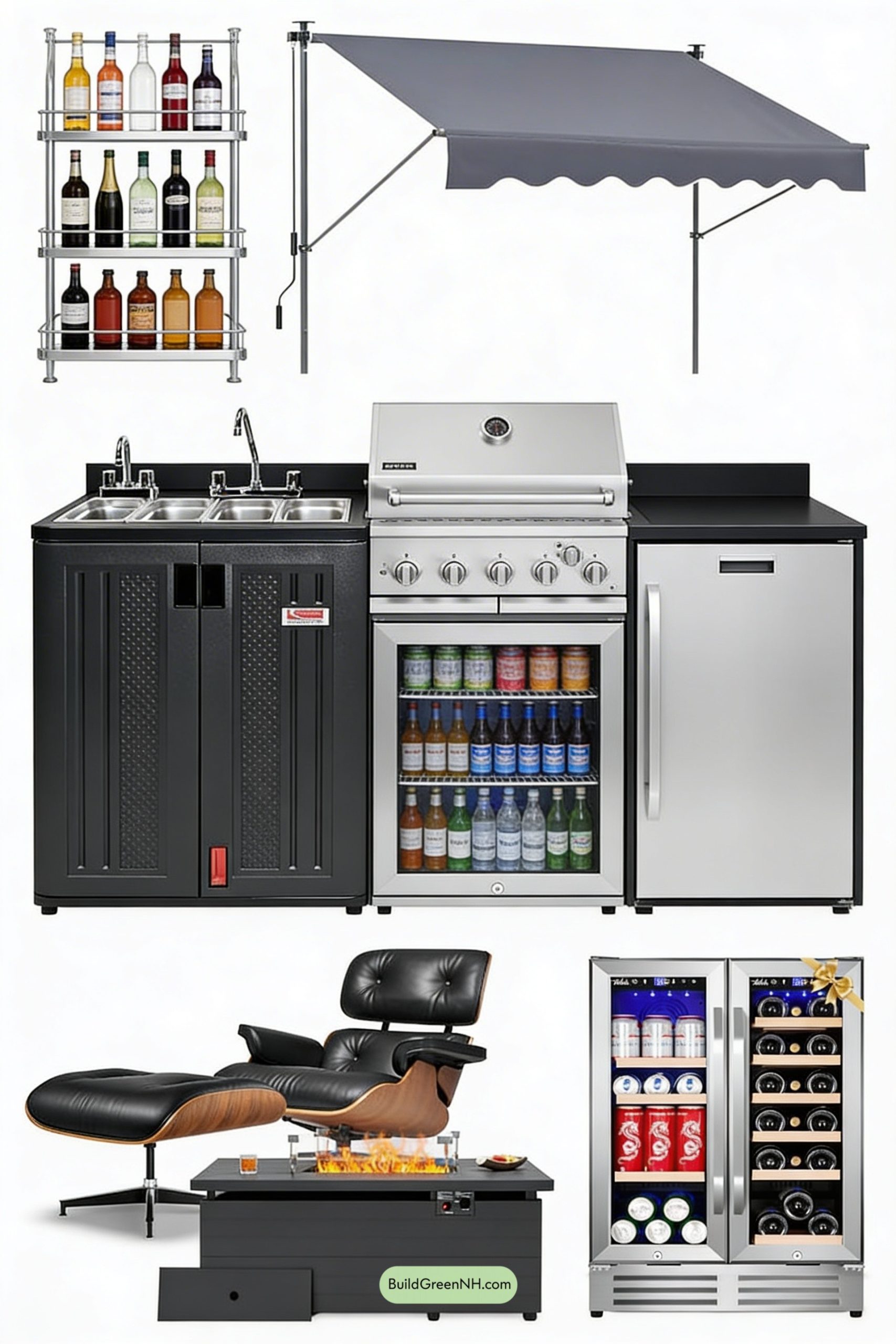 Moodboard for Neon Mixology Patio with Lounge Firepit