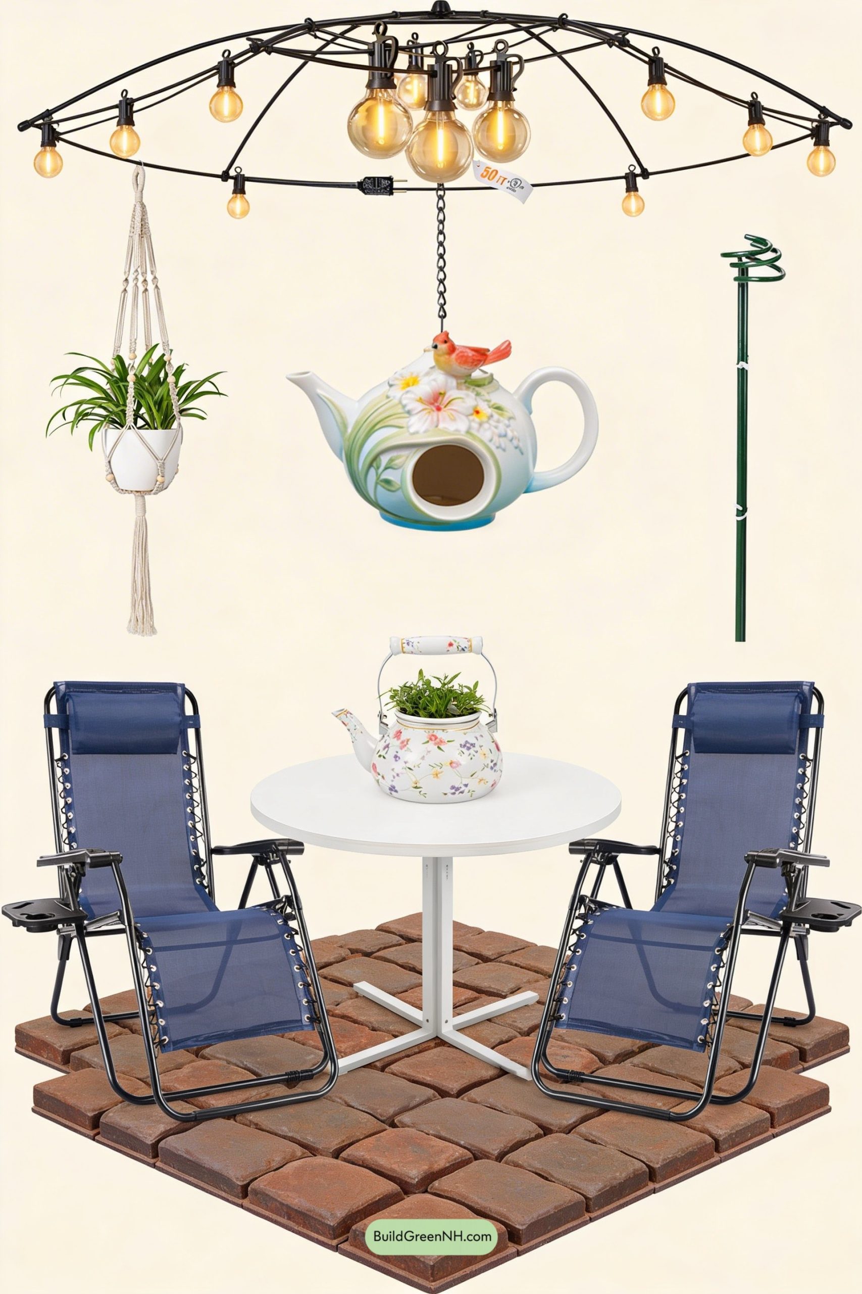 Moodboard for Teapot Birdhouse Tea-Garden Retreat