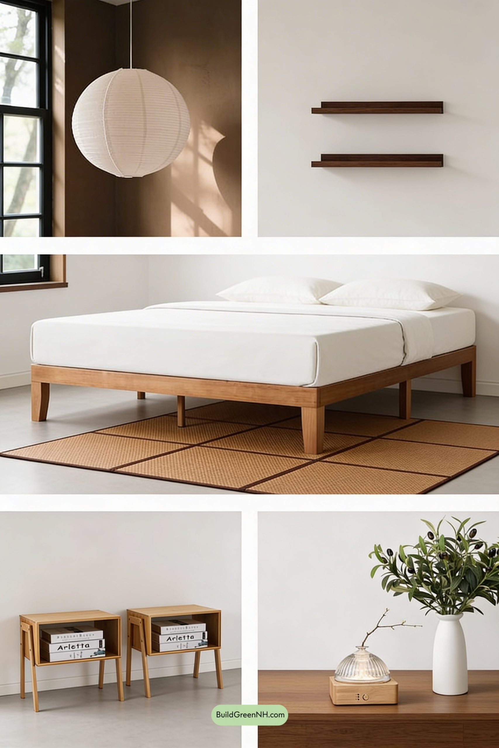 Moodboard for Soft Japandi Bedroom Under Paper Lantern