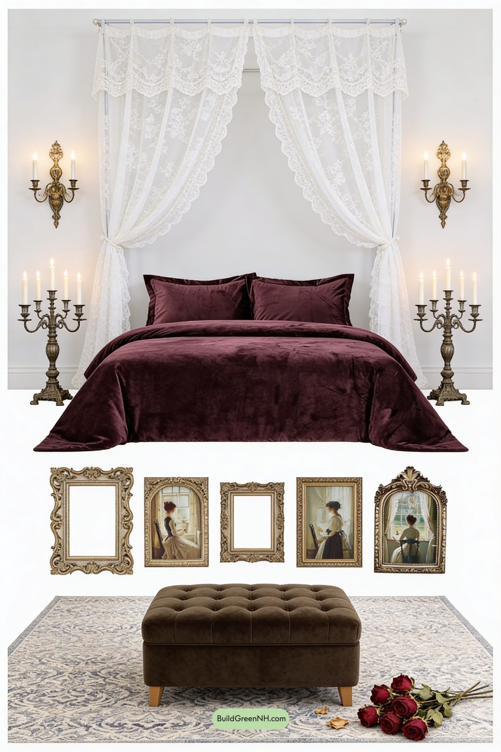 Moodboard for Plum Velvet Dreams Under Lace Canopy