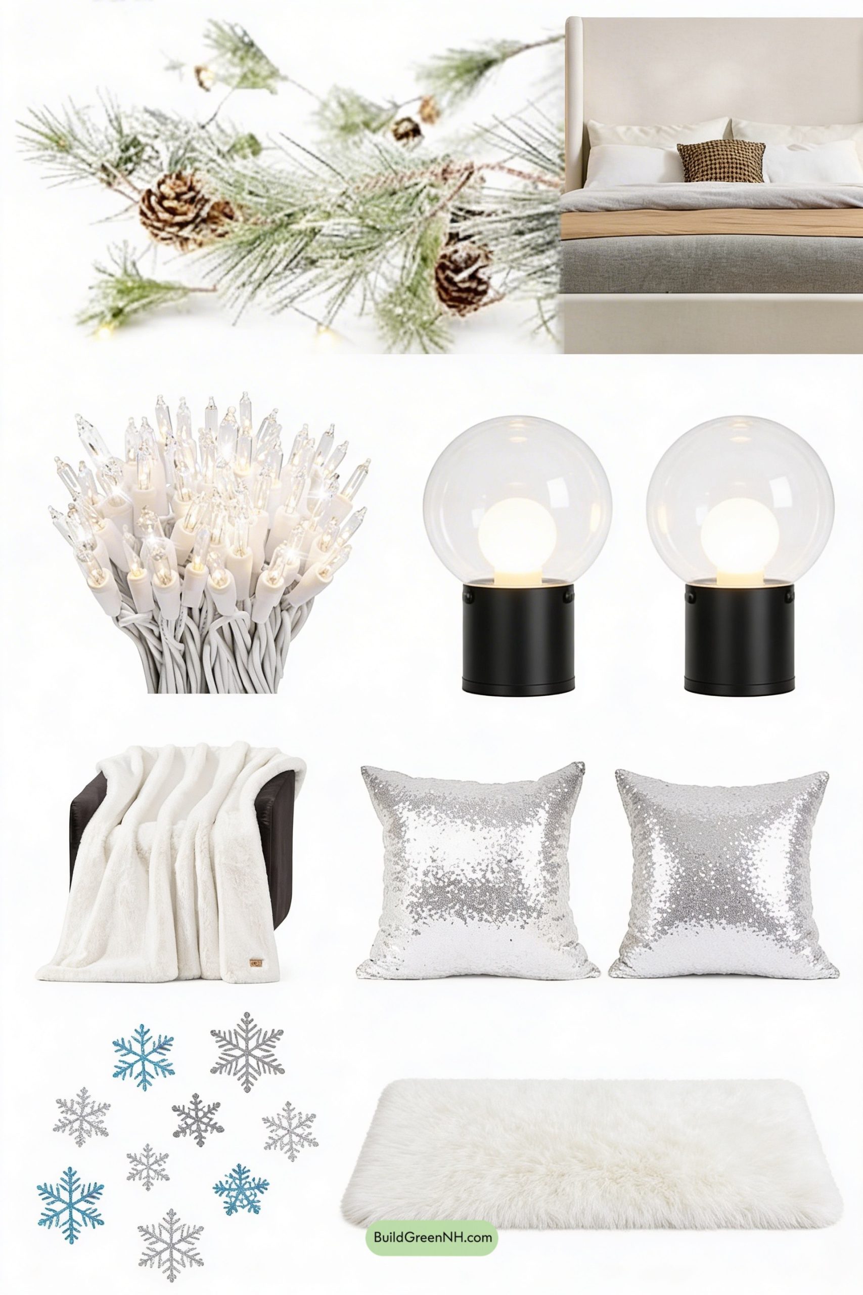 Moodboard for Snowflake Glow Winter Dream Bedroom