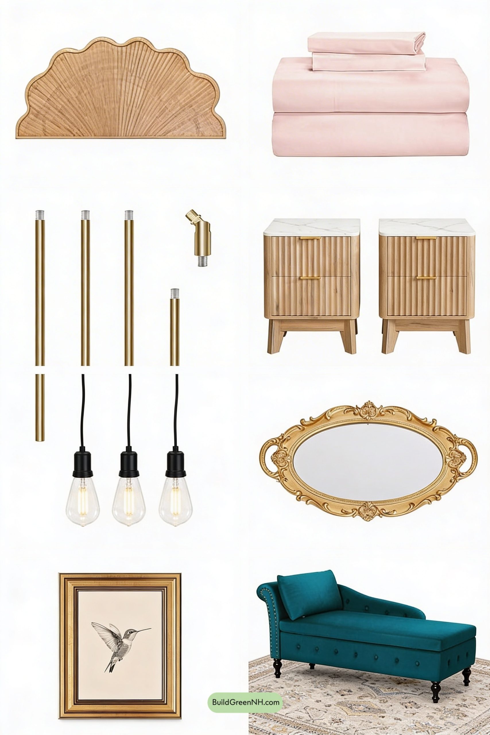 Moodboard for Blush Parisian Bedroom With Brass Glow