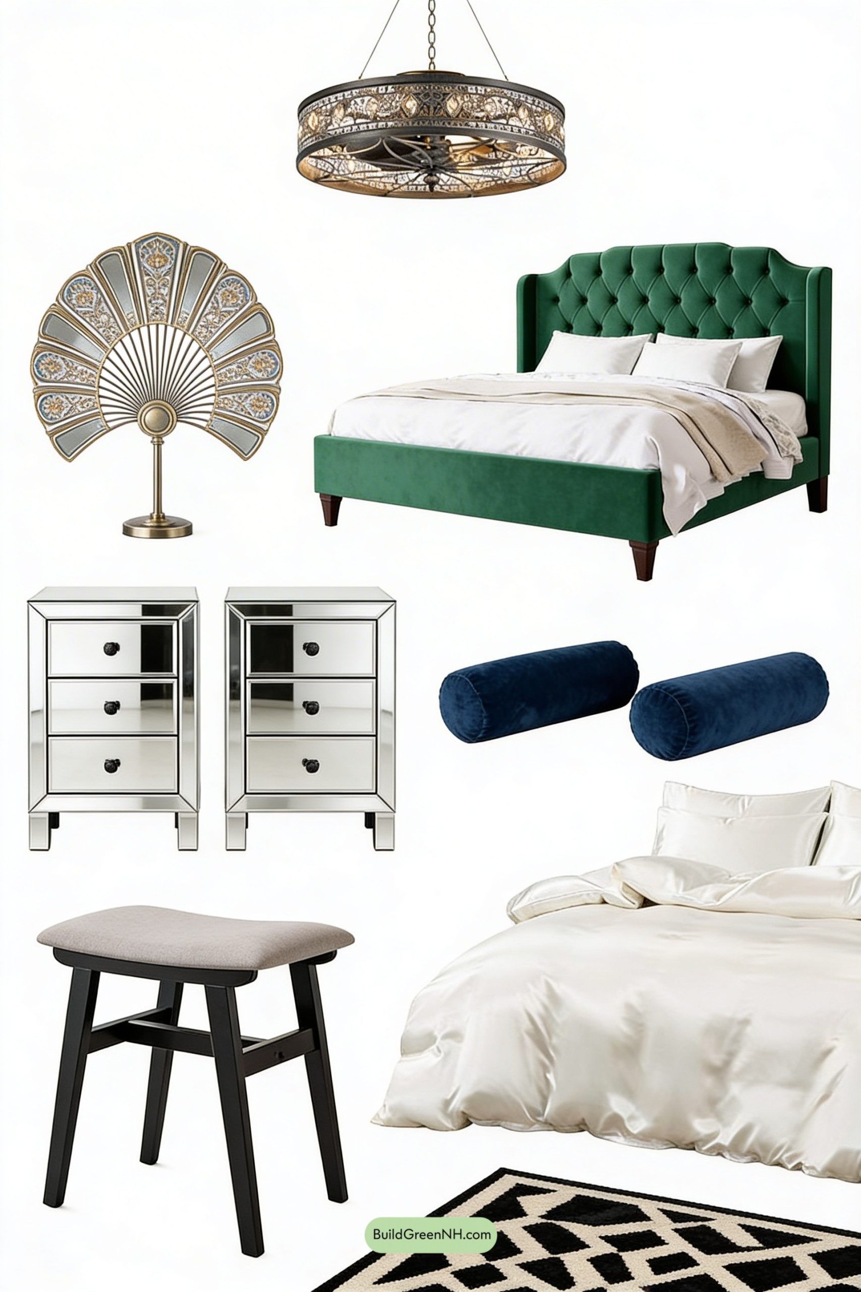 Moodboard for Emerald Art Deco Master Bedroom Glamour