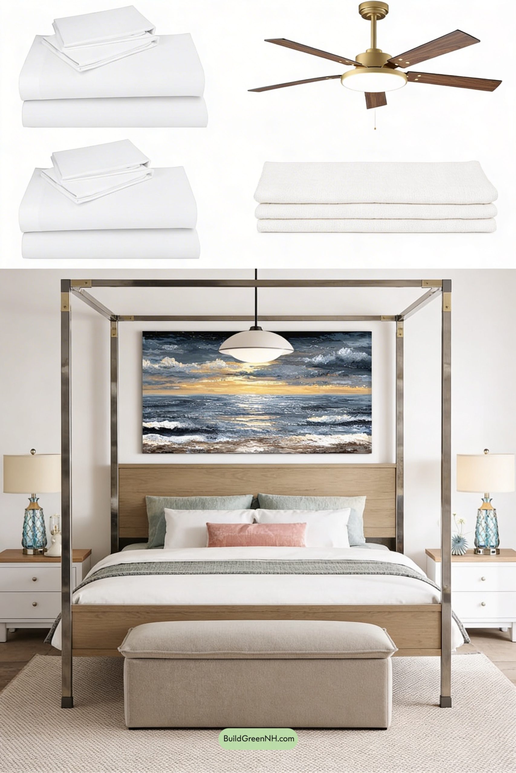 Moodboard for Breezy Coastal Canopy Bedroom Retreat