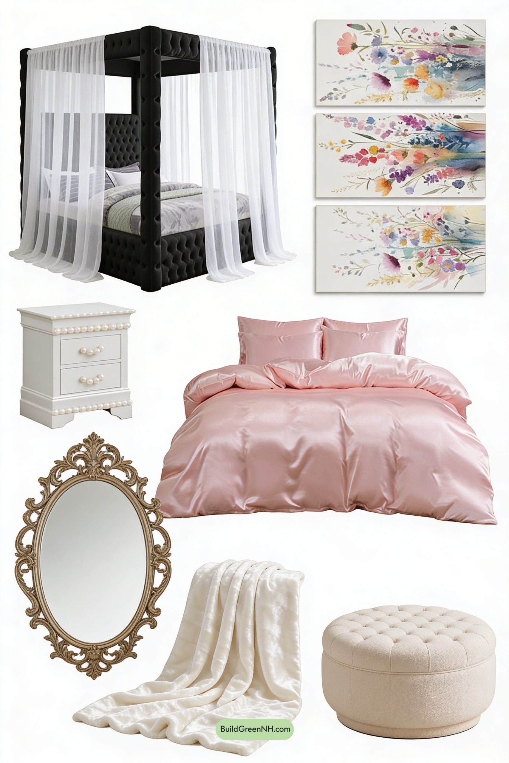 Moodboard for Blush Canopy Bed, Candlelit Luxury