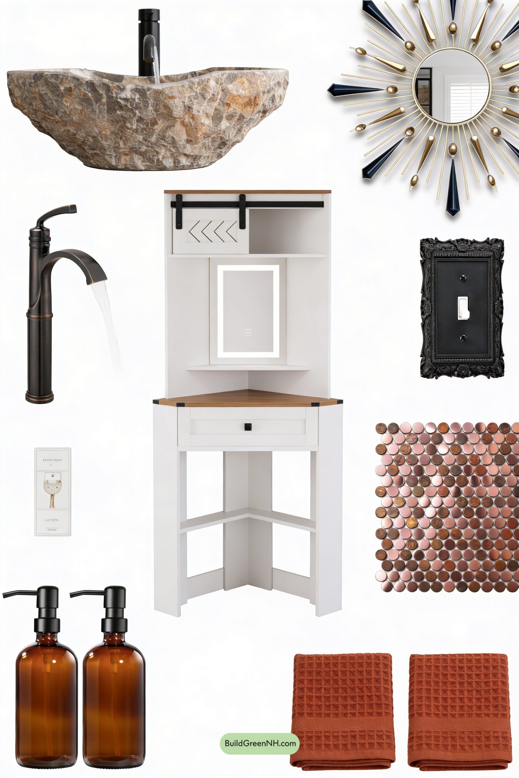 Moodboard for Tuscan Plaster Powder Room with Stone Bowl