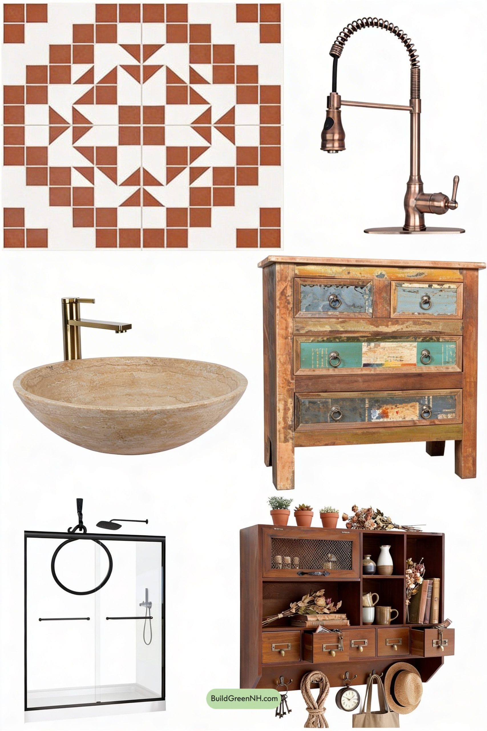 Moodboard for Tuscan Mosaic Shower, Reclaimed Vanity Charm