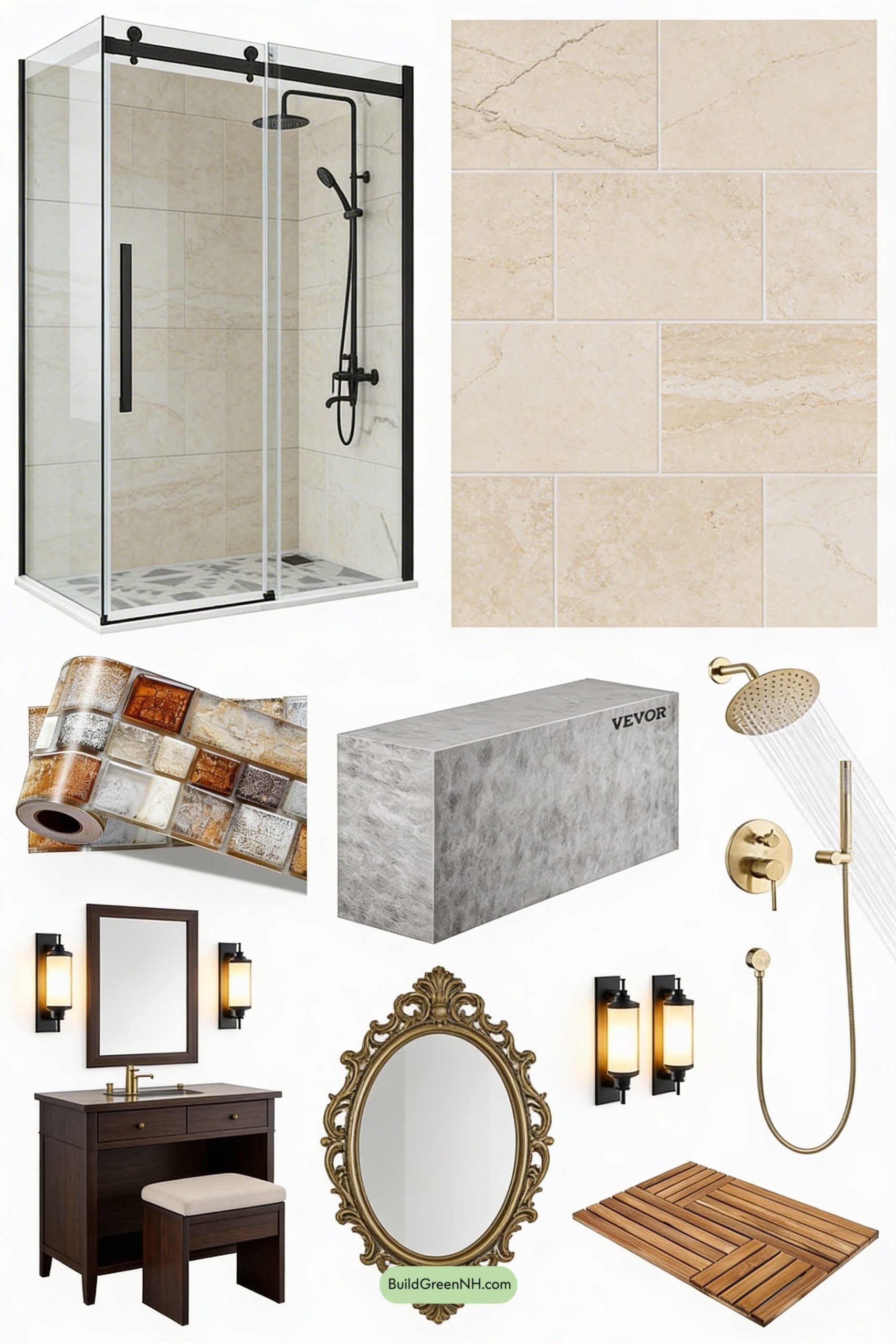 Moodboard for Tuscan Walk-In Shower, Brass Glow