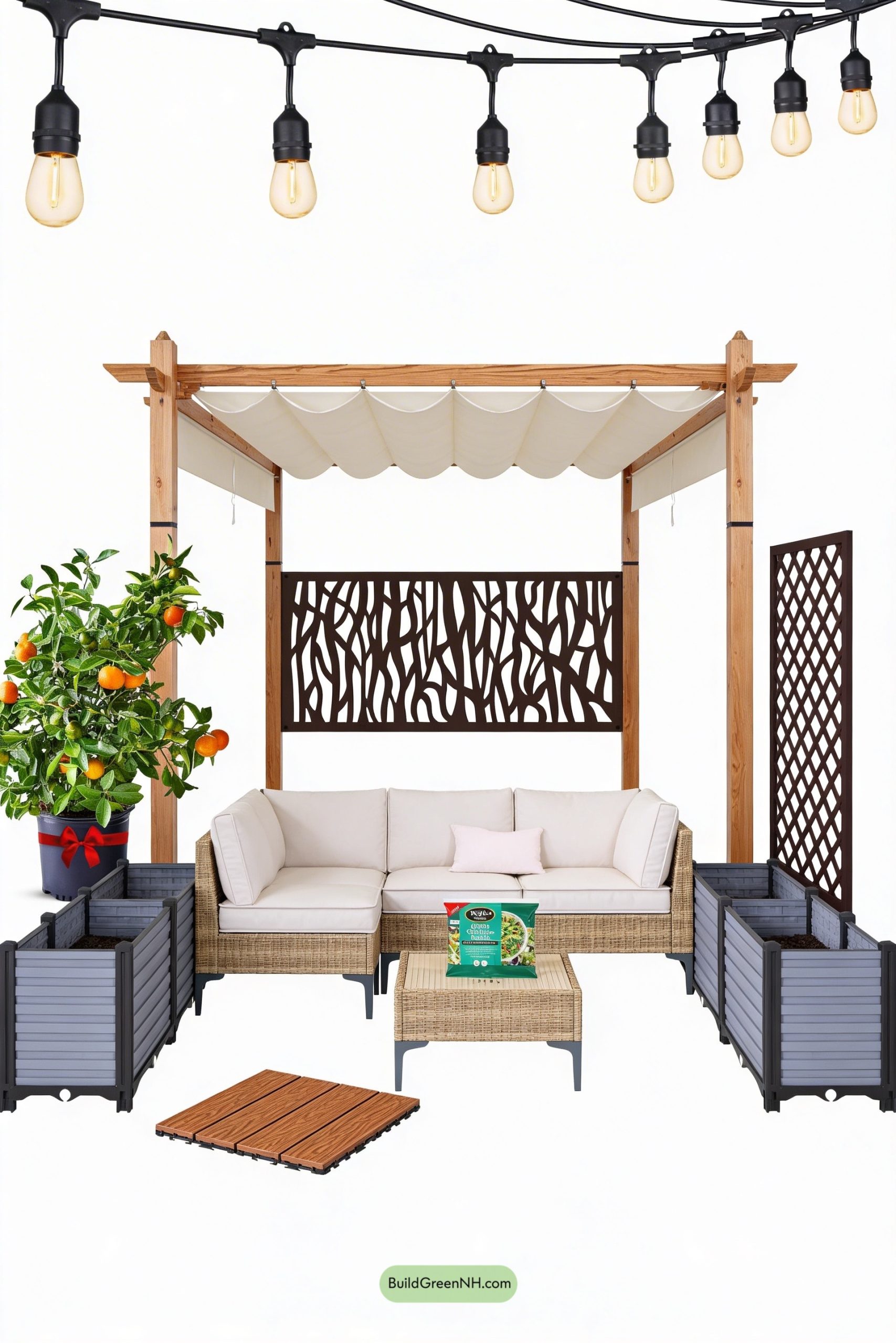 Moodboard for Rooftop Ribbon Fountain Retreat